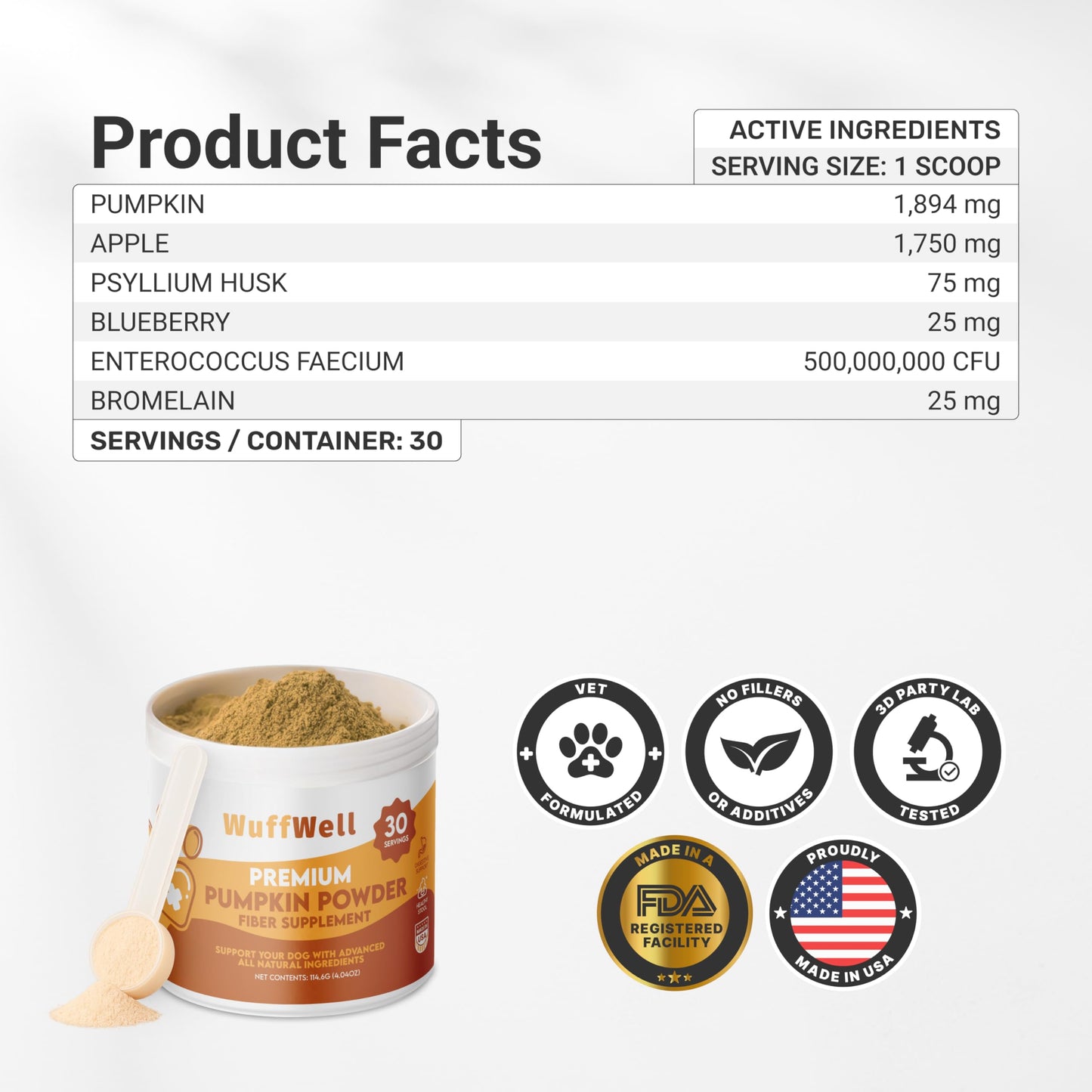 Pumpkin Powder for Dogs with Probiotics - Rich in Fiber, Helps with Digestion, Nutrient Absorption, Diarrhea, Constipation & Upset Stomach - Organic Dog Food Topper - Made in USA