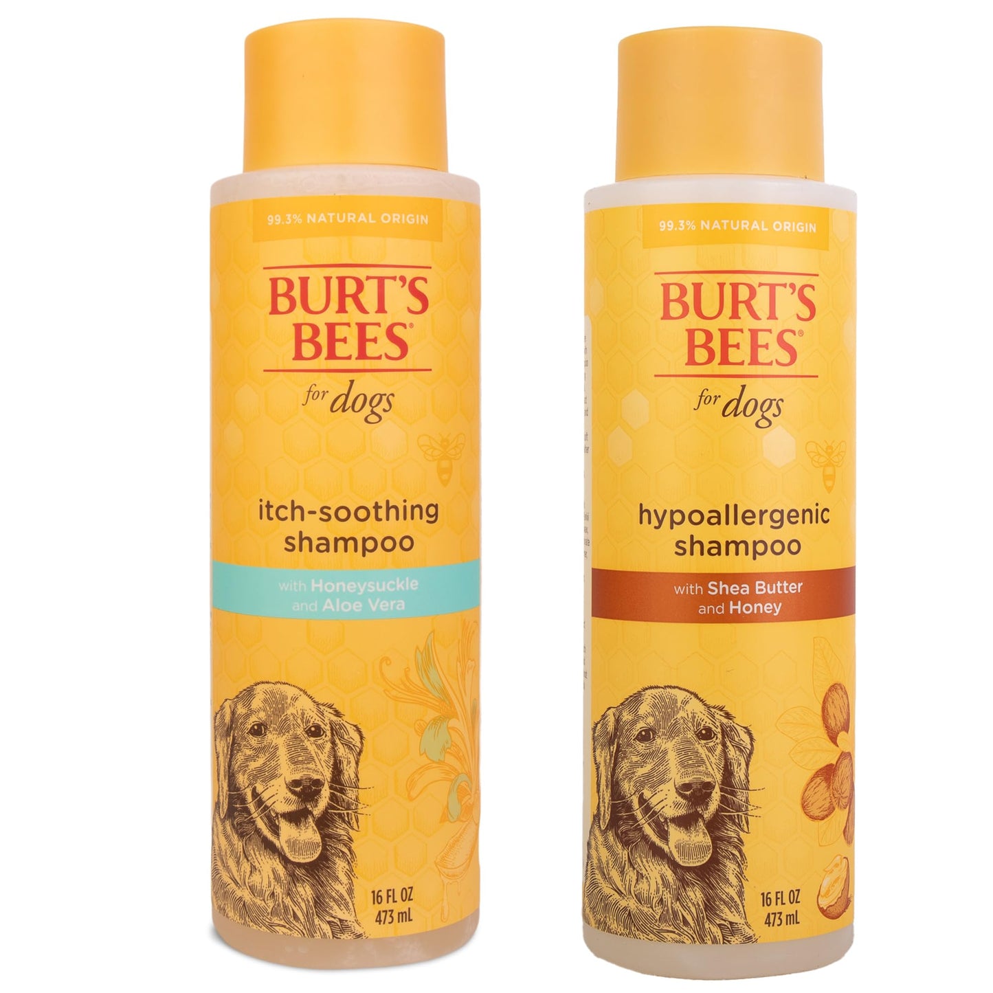 Burt's Bees for Pets Itch Soothing Shampoo with Honeysuckle & Hypoallergenic Shampoo with Shea Butter | Natural Dog Shampoo for Itchy Skin & Sensitive Dogs | 16 Fl Oz Each
