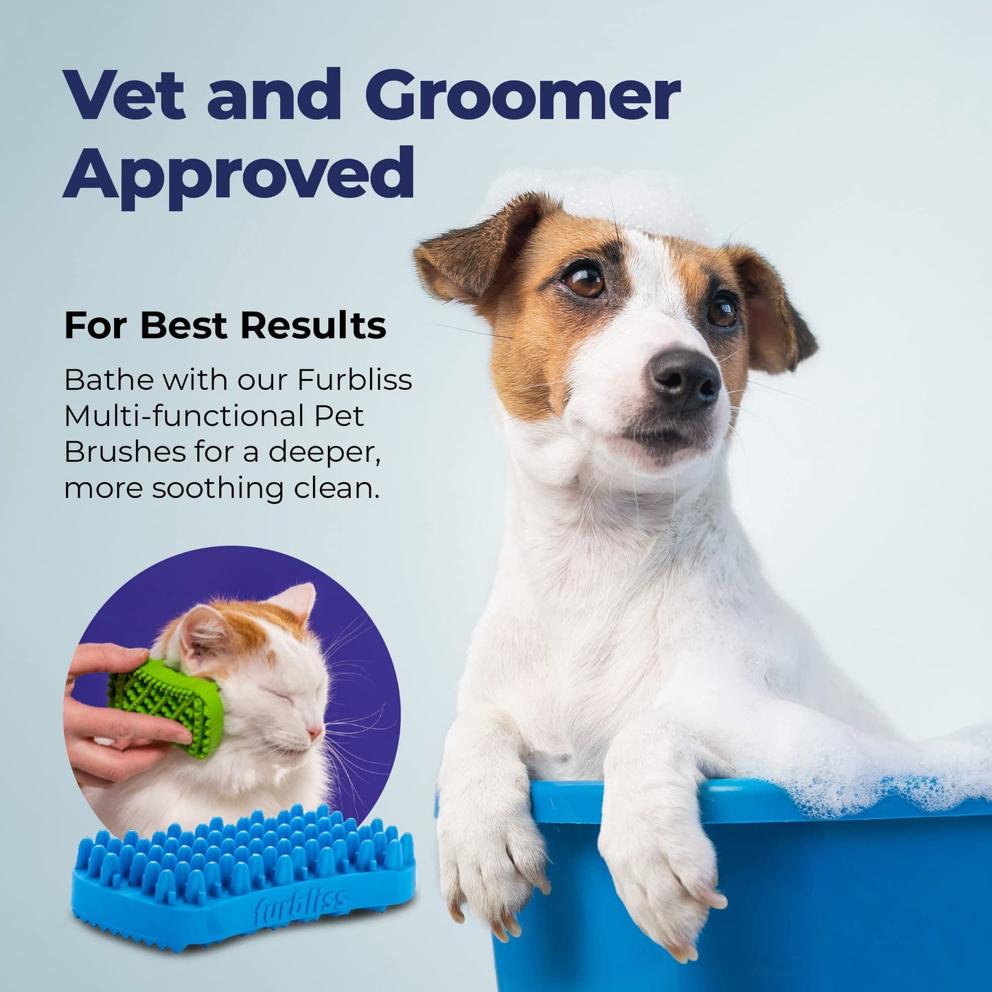 Vetnique Labs Furbliss Anti-Itch Soothing Oatmeal Shampoo 16oz & Furbliss Blue Brush for Short Hair Pets Bundle Anti-Itch Oatmeal Shampoo for Dogs with Dog Deshedding Brush for Short Hair Dogs & Cats