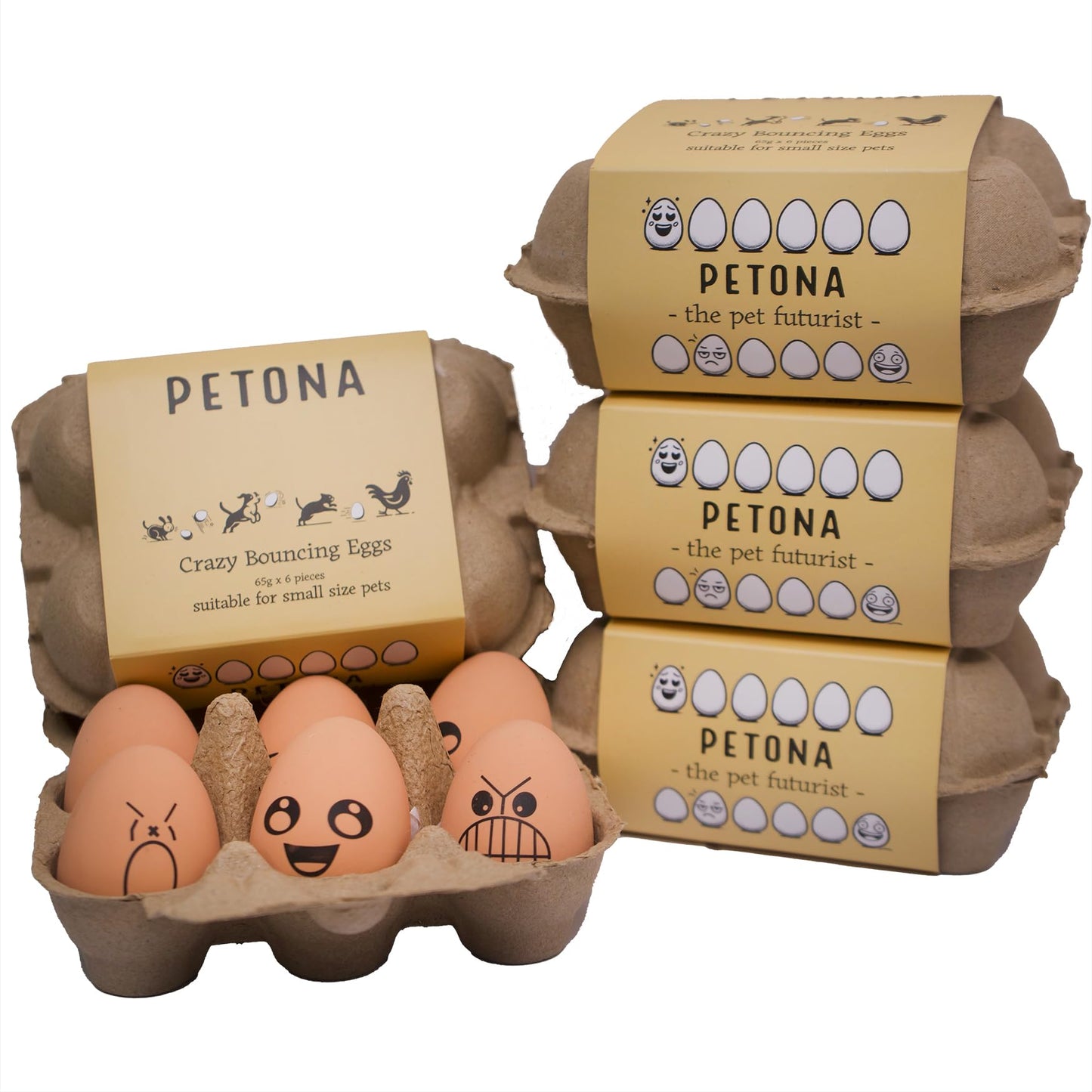 PETONA Easter Soft Rubber Bouncy Eggs Bouncy Balls Pet Toys, Interactive Fetch Bouncing Balls Dog Bite Cat Teeth Toy, Puppy Toys 6 PCs, Funny Happy Face