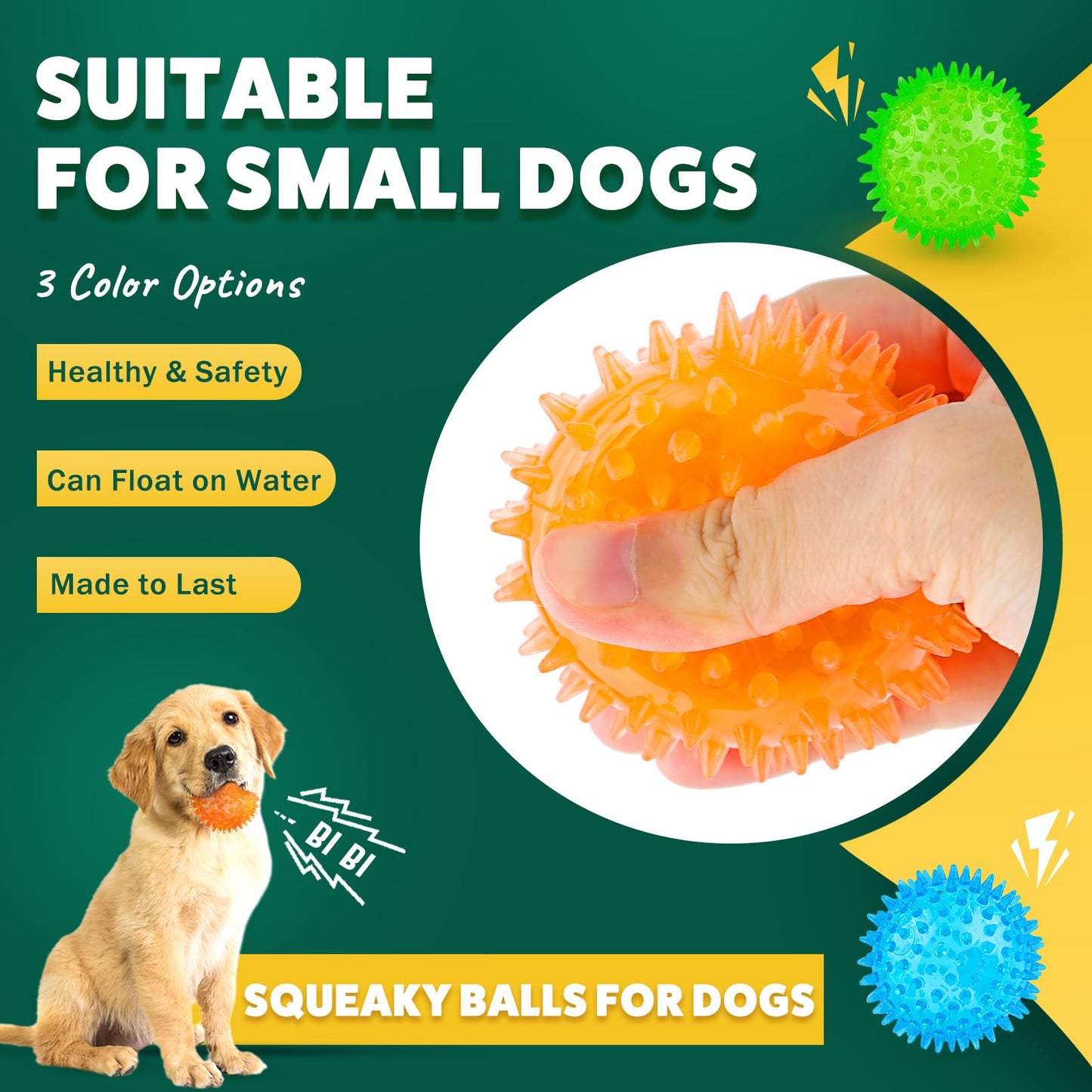 PUPTILY Interactive Dog Toys - 2.5' Squeaky Teething Chew Balls for Small Dogs, Clean Teeth & Training (5Pcs)