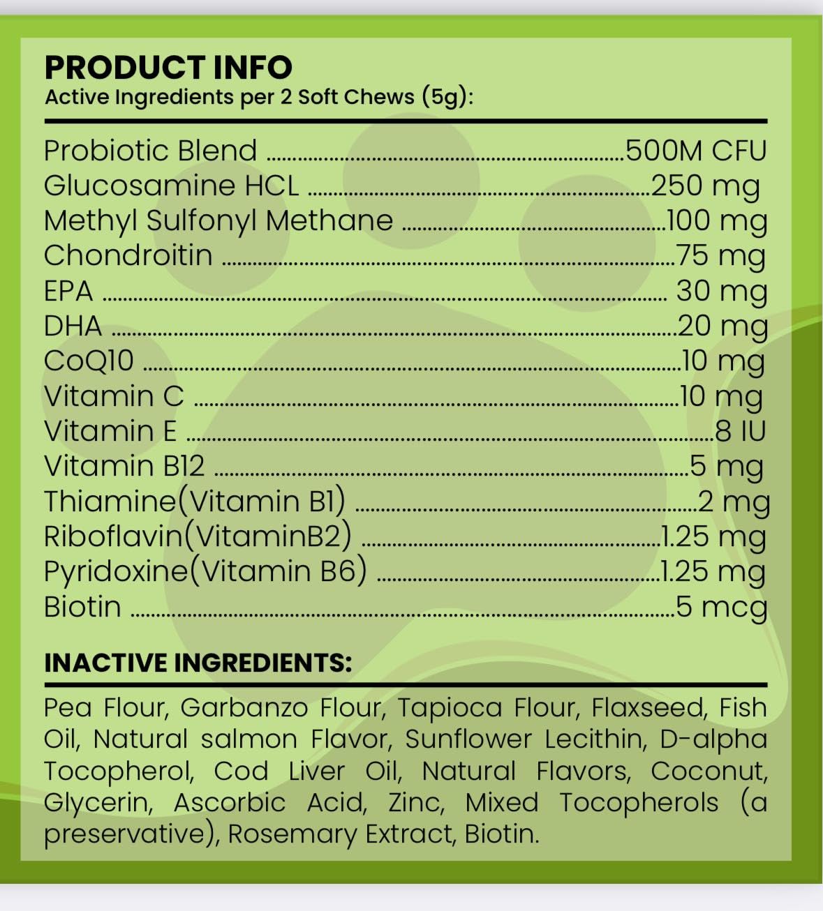 11 in 1 Multivitamin probiotic, Glucosamine,chondrotine for Dogs – Hip Soft & Joint Support Chews with MSM, Canine Joint Pain Relief Health LID Treats for All Breeds & Sizes 120 Count