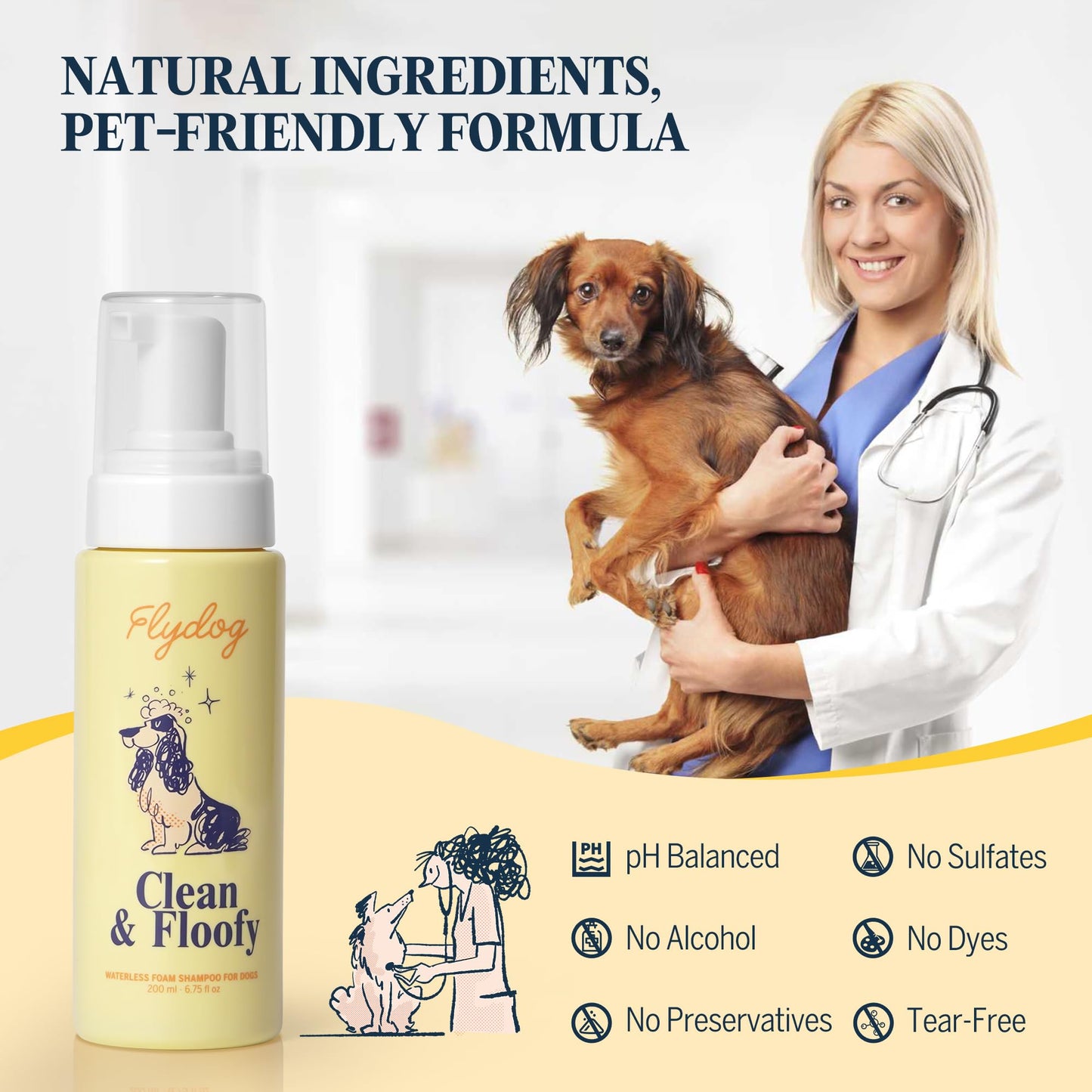 Clean and Floofy Dry Dog Shampoo with Glove – No Rinse Spray Foam, Anti-Itch, Odor Control, Moisturizing & Conditioning, Hydrating, Detangling, Sulfate-Free Waterless Pet Bath Wash for Dogs & Puppies