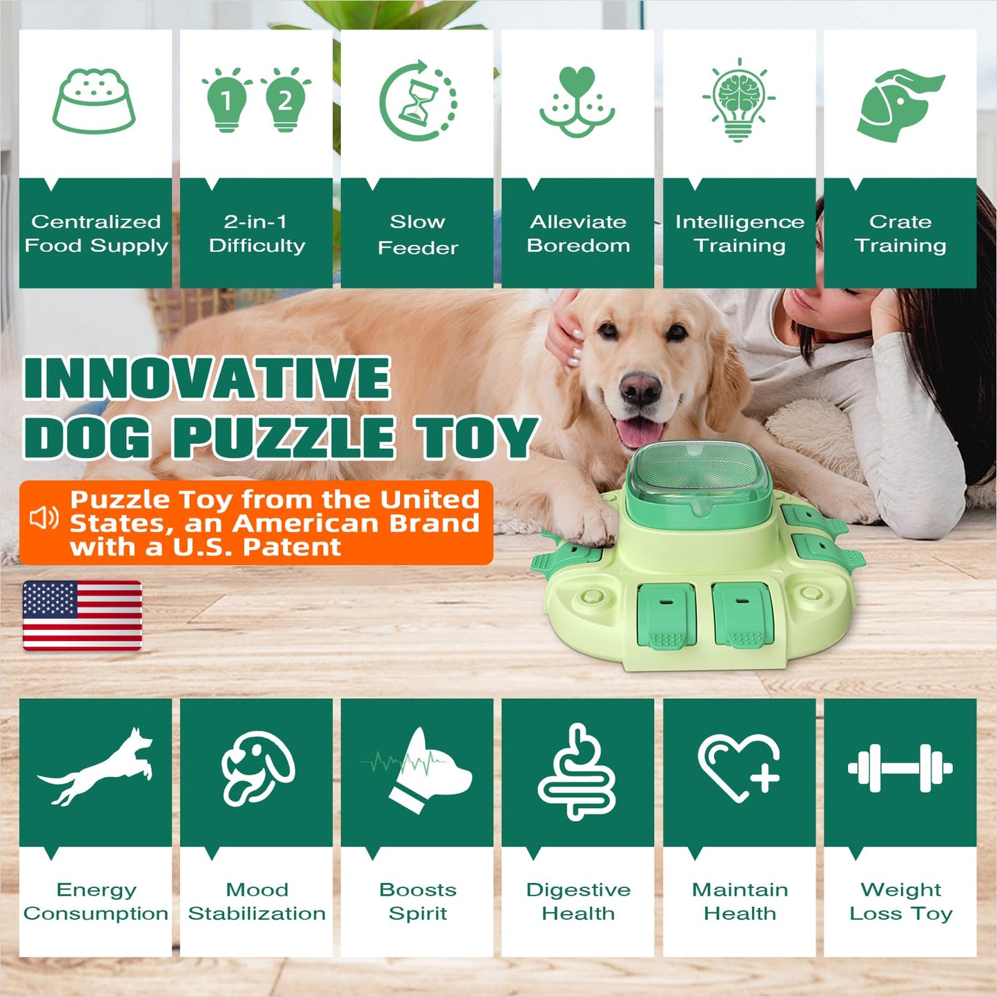KADTC Dog Puzzle Toys Level 2 in 1 for Small/Medium/Large Dogs Treat Puzzles Slow Feeder with Button Enrichment Cognitive Toy Food Dispensing Puppy Brain Mental Stimulation Mind Interactive Games