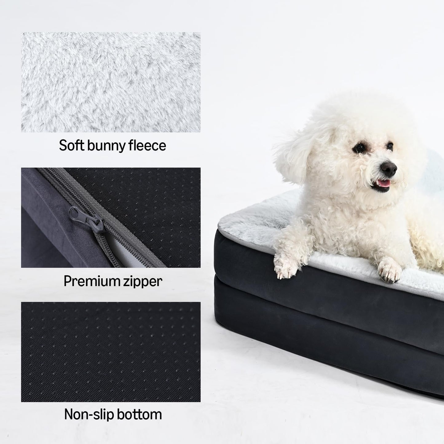 Amazon Basics Washable L-Shaped Dog Bed for Large Dogs, Anti-Slip Pet Sofa Bed for Indoor Dogs, Crate Bed, 42x30x8 Inches, Gray