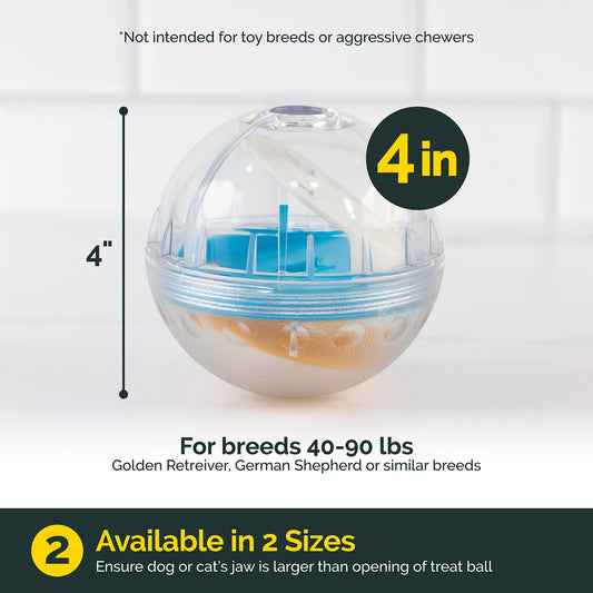 Pet Zone IQ Treat Ball Dog Treat Dispenser Toy Ball Interactive Toy - 4" Stimulation, Slow Feeder
