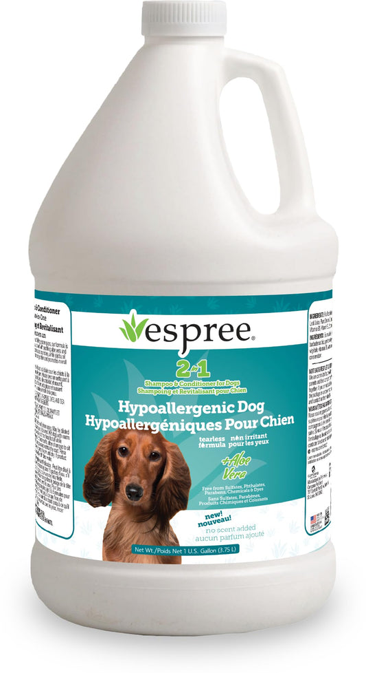 Espree Hypoallergenic Dog Shampoo & Conditioner, Tearless Formula with Aloe Vera, Sulfate-Free, Paraben-Free, Harsh Chemical and Dye-Free, Safe for Sensitive Skin, Gallon