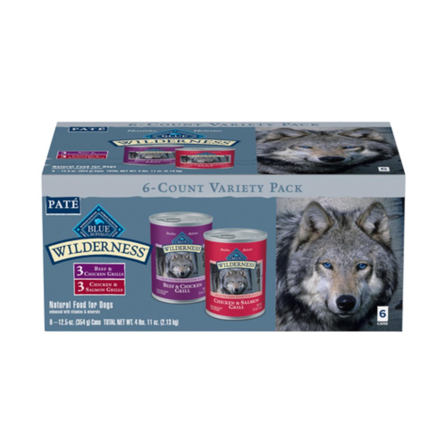 Blue Buffalo Wilderness High Protein Beef and Chicken & Salmon and Chicken Wet Dog Food Variety Pack for Adult Dogs, Grain-Free, 12.5 oz Cans (6 Pack)