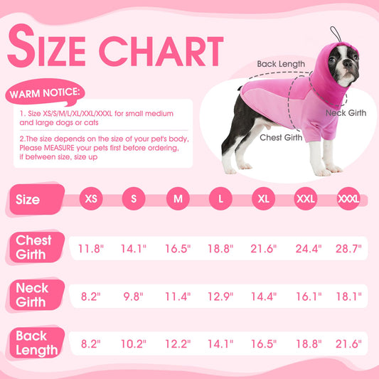 BRKURLEG Dog Hoodie with Ear Wraps Dog Turtleneck Sweatshirt Dog Anxiety Calming Hoodie Soft Pullover Elastic Dog Ear Covers Hood for Noise Warm Fleece Dog Sweater for Cold Weather, Pink M