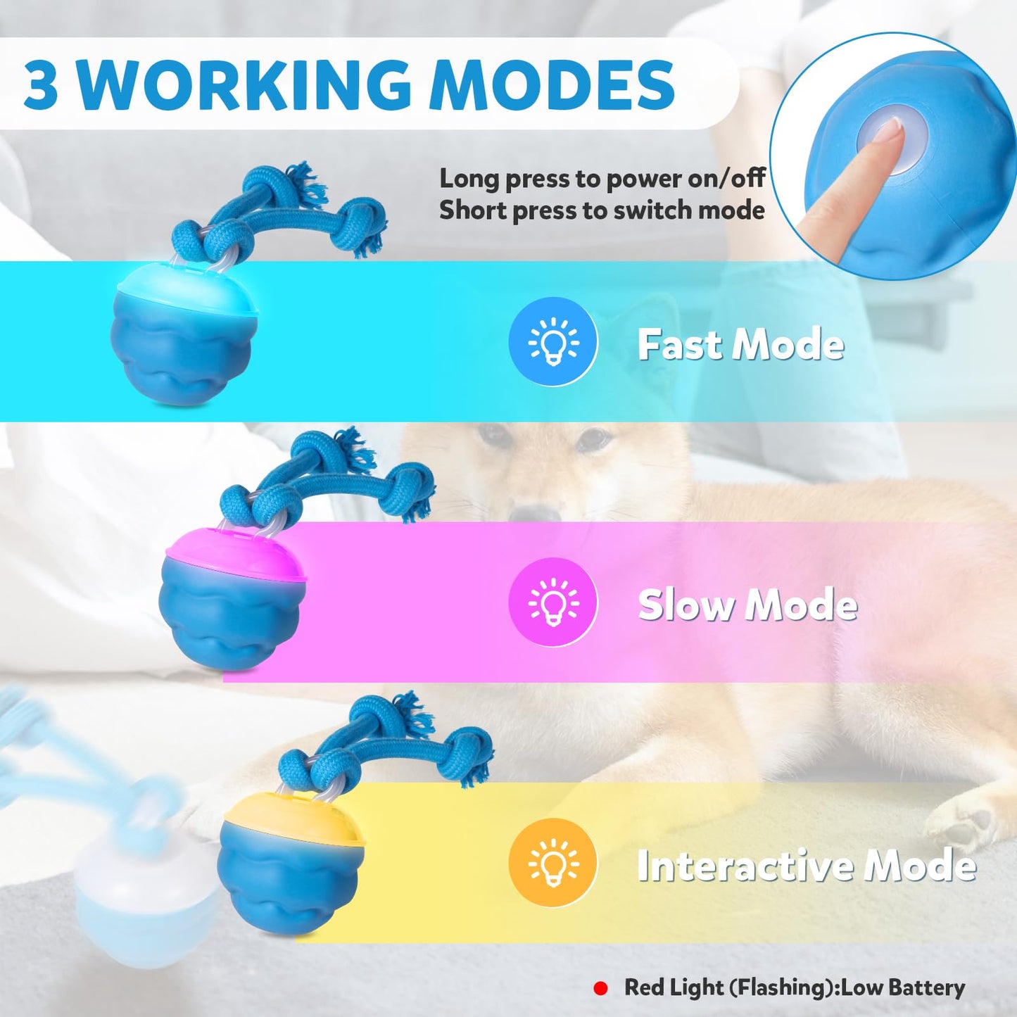 Interactive Dog Toys, Dog Toys to Keep Them Busy with Squeaky, Active Moving Dog Ball for Puppy and Medium Dogs, Durable Power Tail 2.0 Dog Toy，USB Rechargeable