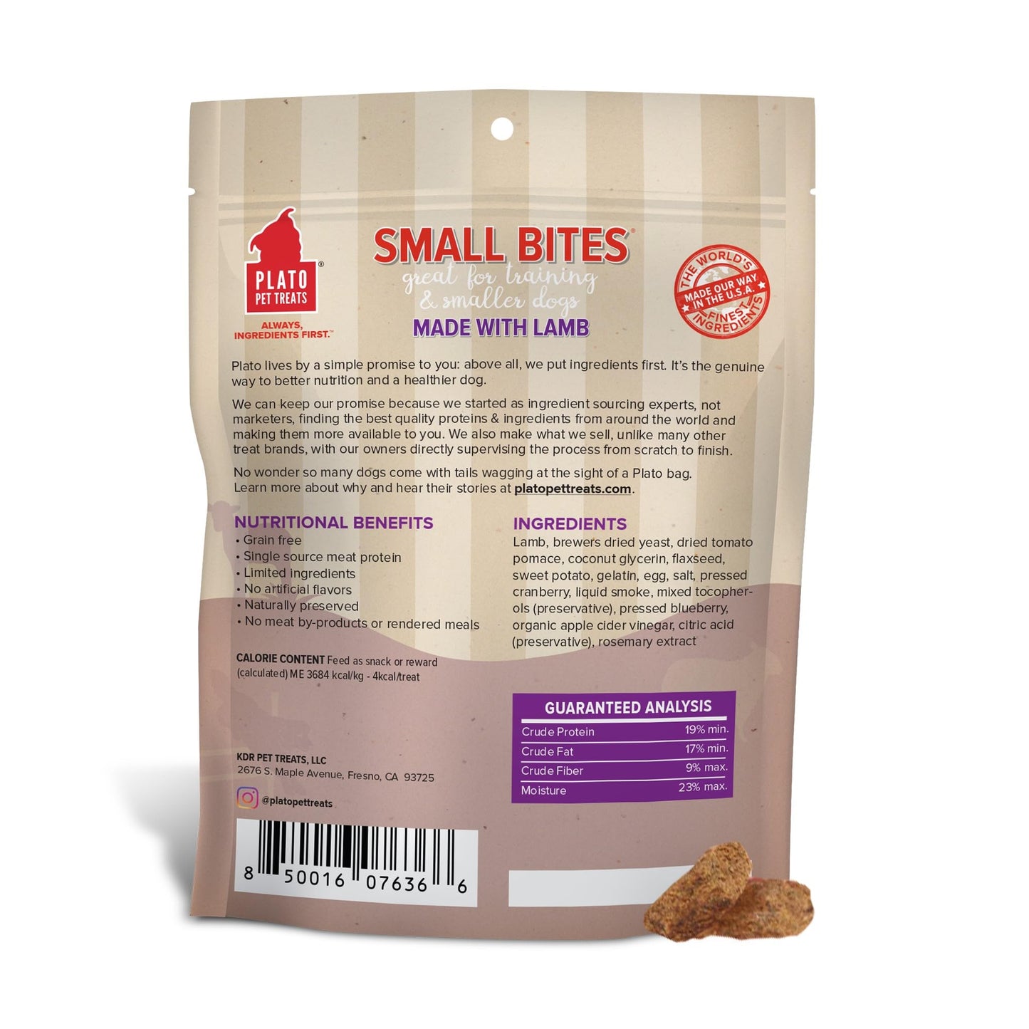 PLATO Pet Treats Small Bites - Air-Dried Training Treats for Dogs - Supports Healthy Digestion - Limited Ingredients - Lamb 6oz