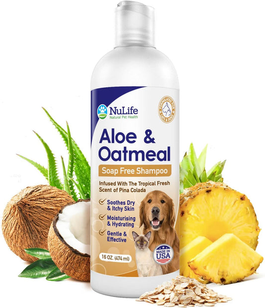 Oatmeal Dog Shampoo with Soothing Aloe Vera, Sensitive Skin Dog Shampoo for All Pets, with Tropical Fresh Pina Colada Scent, Hypoallergenic Formula Provides Relief from Allergies & Dry Itchy Skin