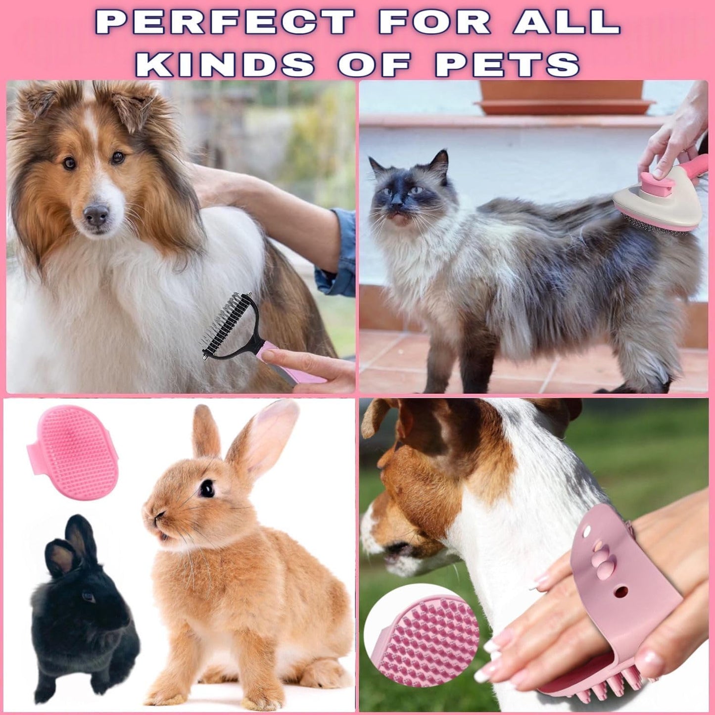 Generic 6-Piece Pink Grooming Brush dogs & Cat, Dog hair brush for Grooming small dogs, Puppy Brush for Small Dogs, Includes Bunny Nail Clippers with Case Pink, Easy to Transpor