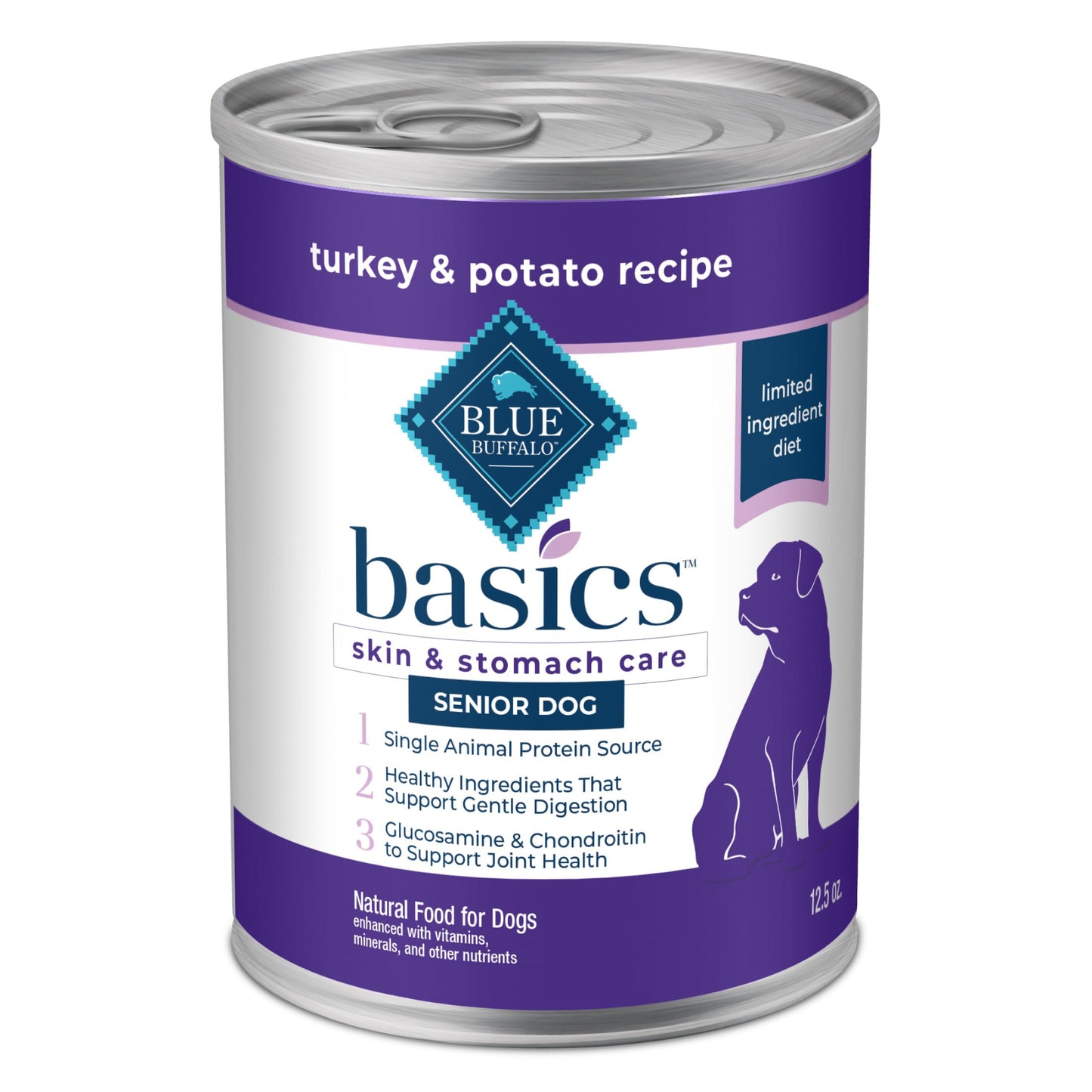 Blue Buffalo Basics Grain-Free Senior Wet Dog Food, Skin & Stomach Care, Limited Ingredient Diet, Turkey Recipe, 12.5-oz. Cans, 12 Count