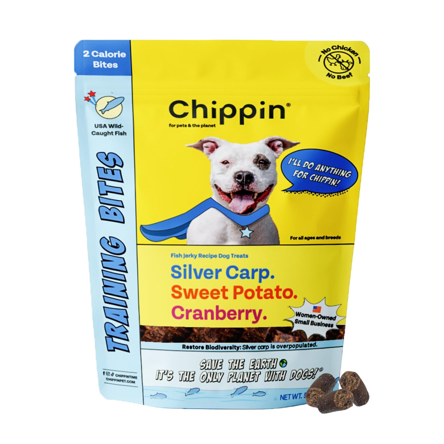 Chippin Fish & Sweet Potato Dog Training Treats (5oz, 1-Pack) | Natural Low-Fat, Low-Calorie Treats | Made in The USA | Grain-Free, Hypoallergenic, Chicken-Free Soft & Chewy Small Dog Treats