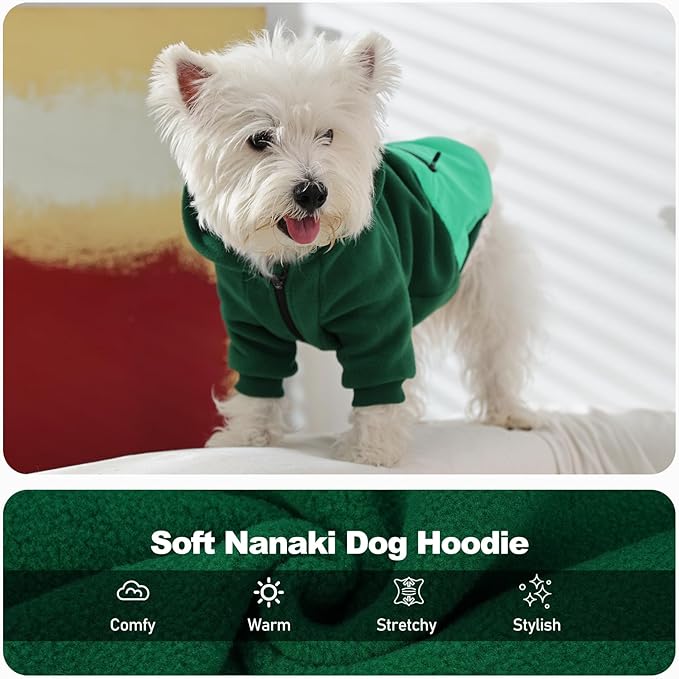 Nanaki Dog Hoodies for Large Dogs Sweatshirt with Pocket-Warm Fleece, Long sleeves adjustable zip collar-Comfort Pet Sweater for Labrador, Large Sweatshirt Winter Coat for Fall Winter Spring Green 2XL
