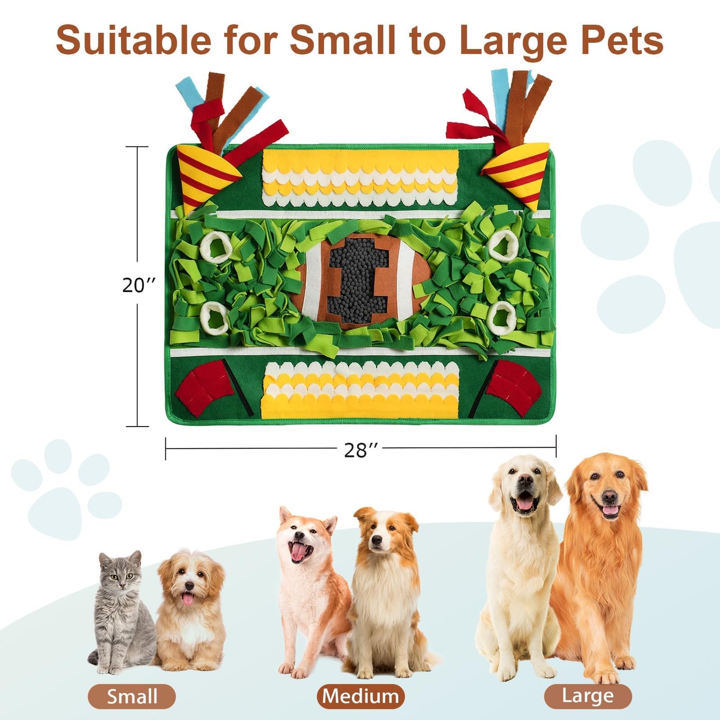 Snuffle Mat for Dogs Large Breed,28'' x 20'' Football-Themed Dog Sniffing Feeding Mat for Boredom&Smell Training and Slow Eating,Interactive Dog Puzzle Toys Encourages Foraging Skills (Medium)
