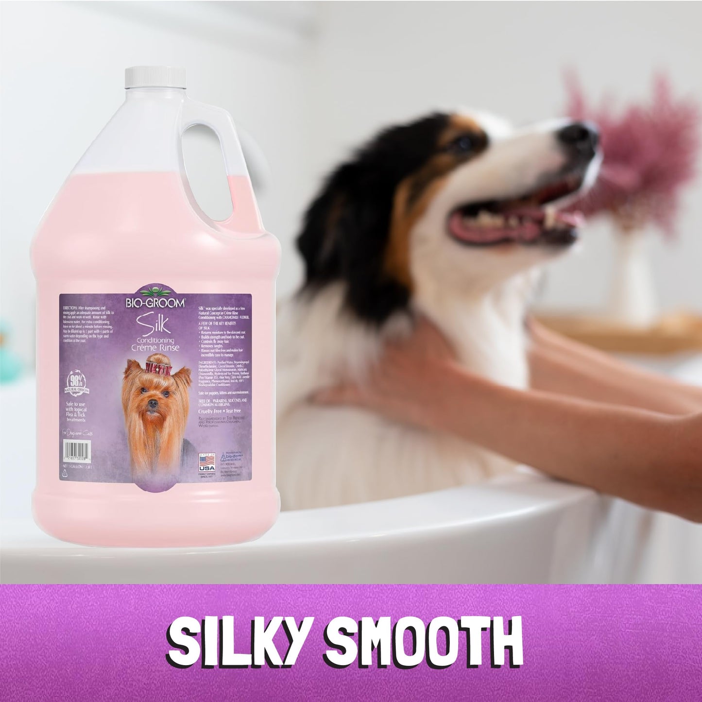 Bio-Groom Silk Creme Rinse Dog & Puppy Conditioner - Hair Detangler for Dogs, Moisturizes Skin & Coat, Removes Tangles & Frizz, Made in USA - 1 Gallon