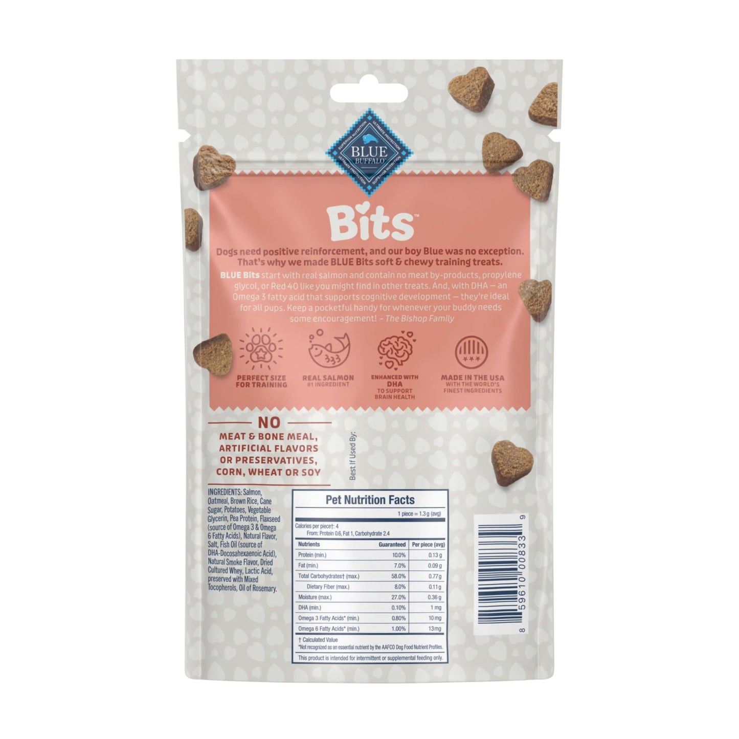Blue Buffalo Bits Soft Dog Treats for Training, Made with Natural Ingredients & Enhanced with DHA, Salmon Recipe, 4-oz Bag