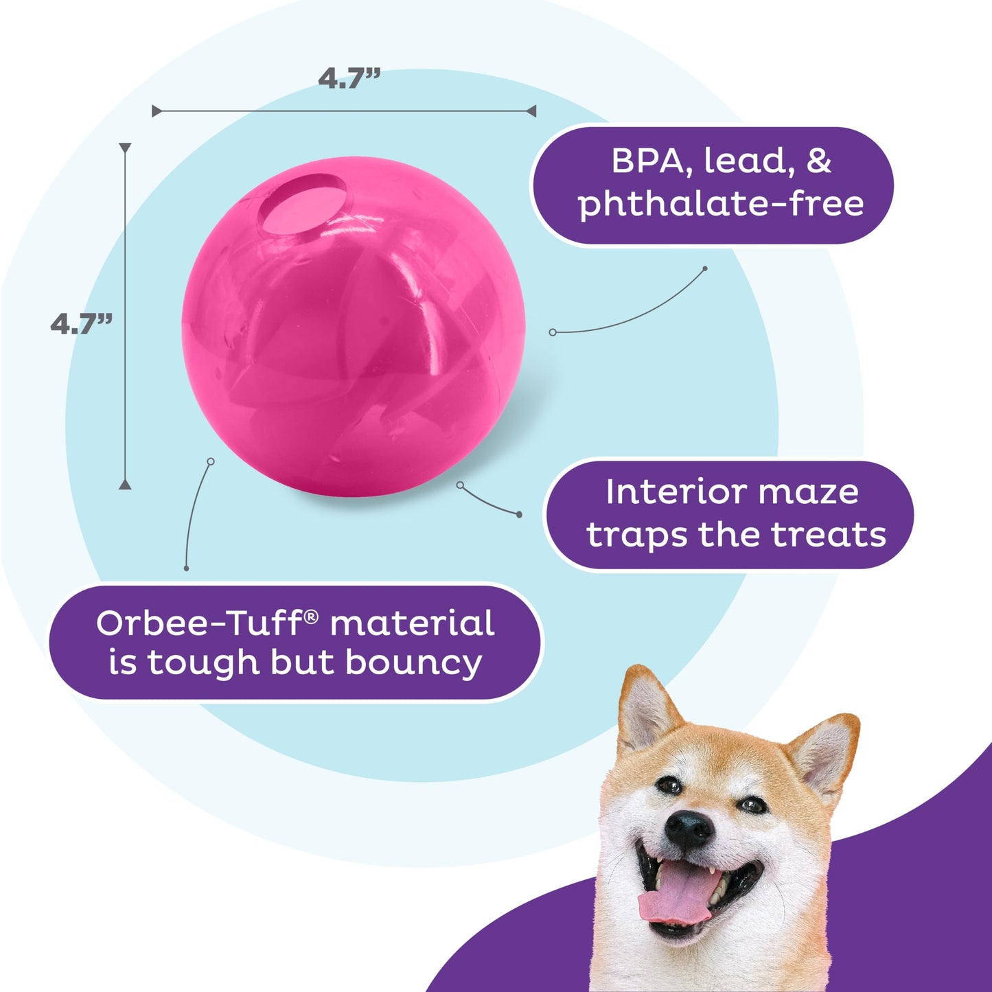 Outward Hound Orbee-Tuff Mazee Interactive Dog Puzzle Toy, Treat Dispensing Slow Feeder Ball, Pink, 4.7-Inch