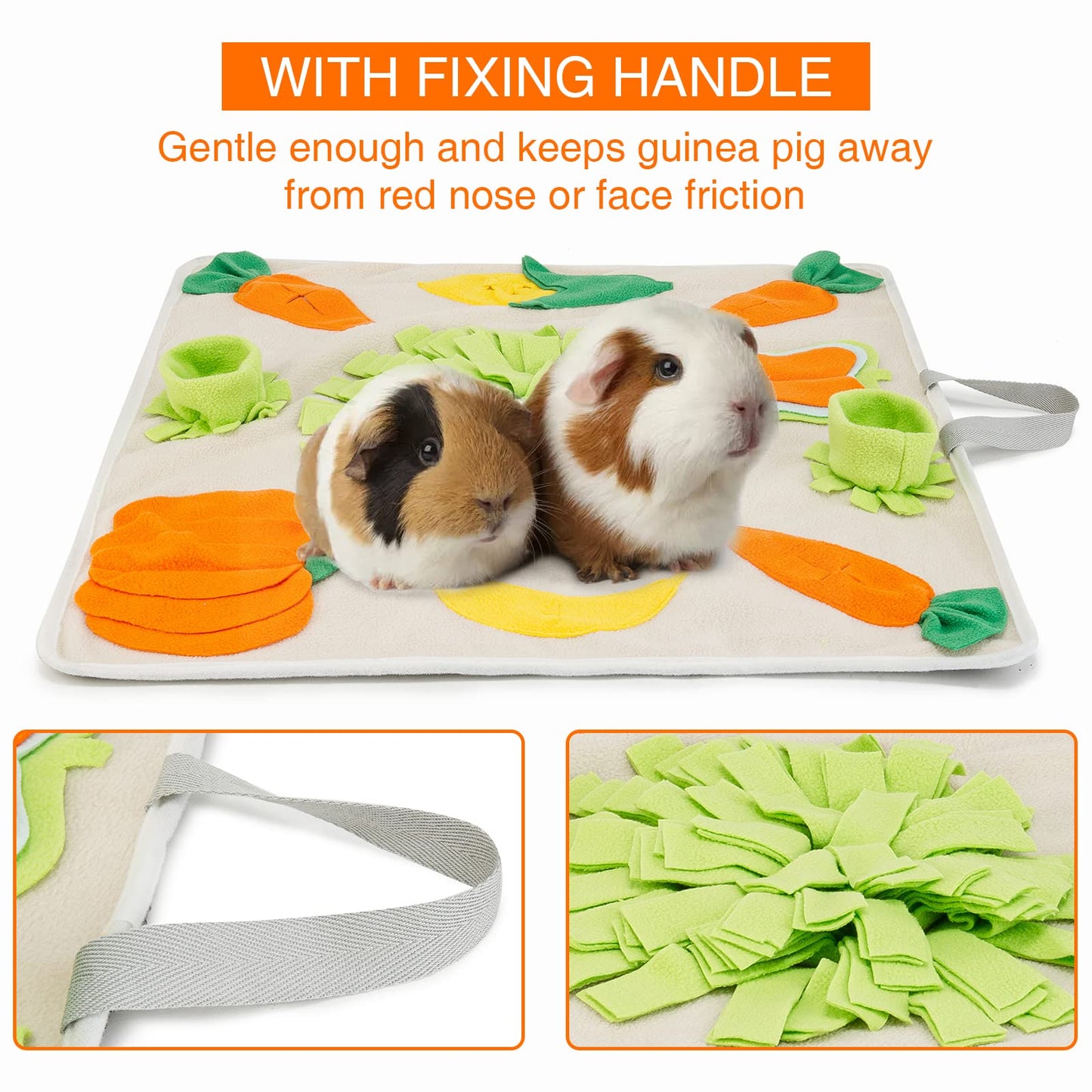 TWOPER 24''x24'' Rabbit Foraging Mat with Handle Pet Snuffle Mat Interactive Feed Game Treat Dispenser for Dogs Rabbits Bunny Guinea Pigs Ferrets Chinchillas, Beige