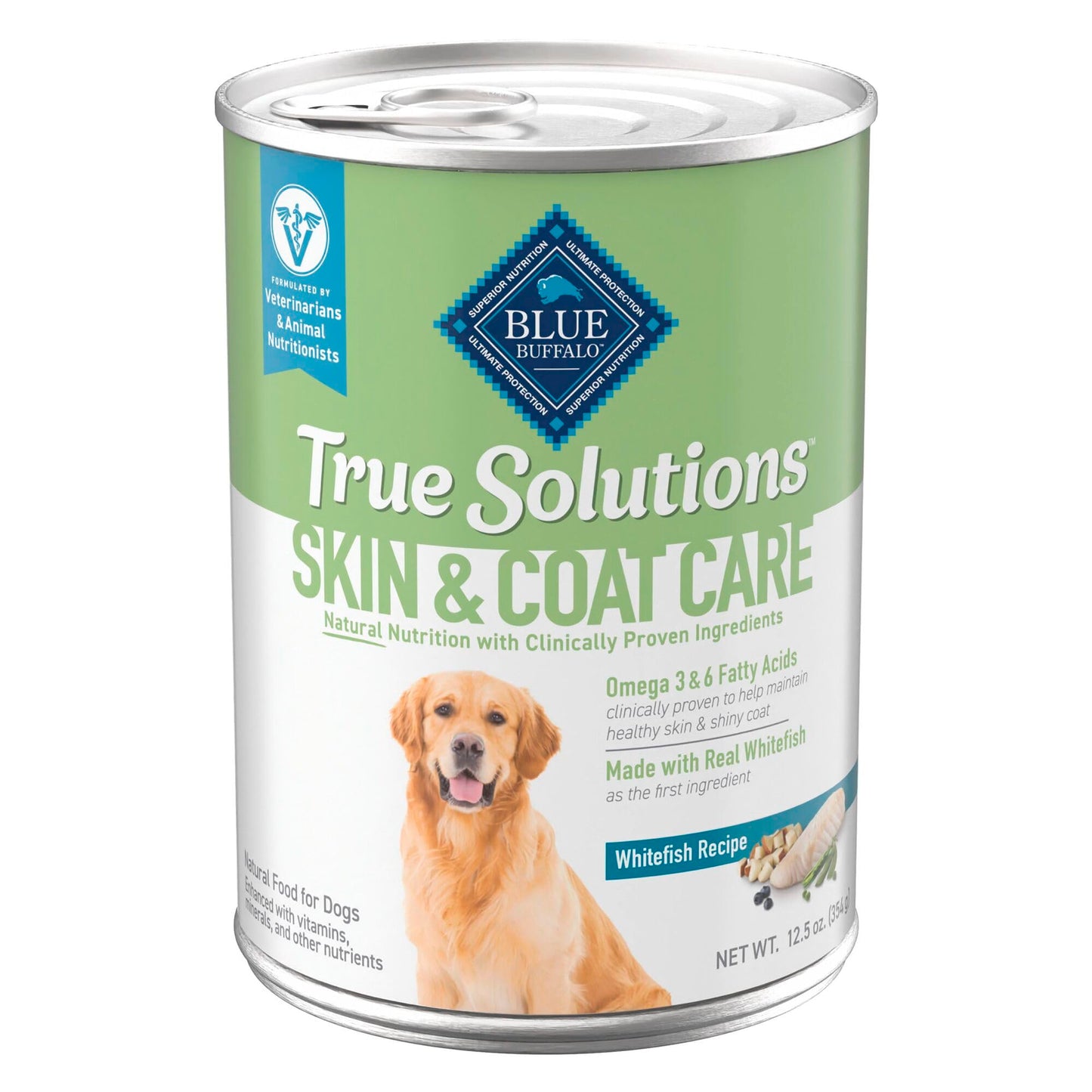 Blue Buffalo True Solutions Skin & Coat Care Wet Dog Food for Adult Dogs, Made with Natural Ingredients, Whitefish, 12.5-oz. Cans (12 Count)