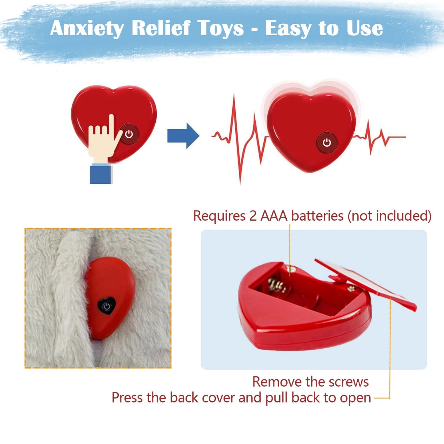 ZALBYUY Heartbeat Puppy Toy, Puppy Sleep Aid Toy, Small Dog Training Toys for Separation Anxiety Relief, Pets Plush Toys for Dogs Cats (White)
