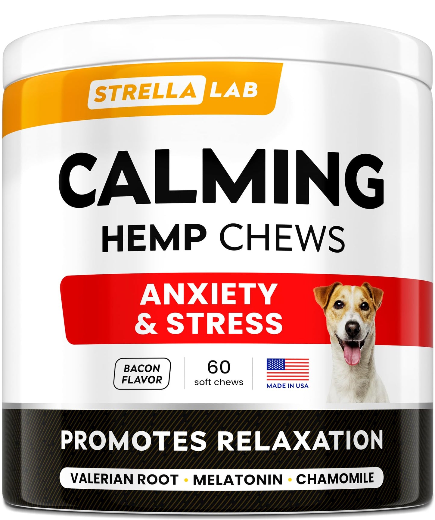 Advanced Calming Chews for Dogs - Hemp Chews and Melatonin - Anxiety Relief - Sleep Aid - Relaxing Treats - Stress Relief During Fireworks, Storms, Thunder, Barking - Made in USA - Bacon - 60ct