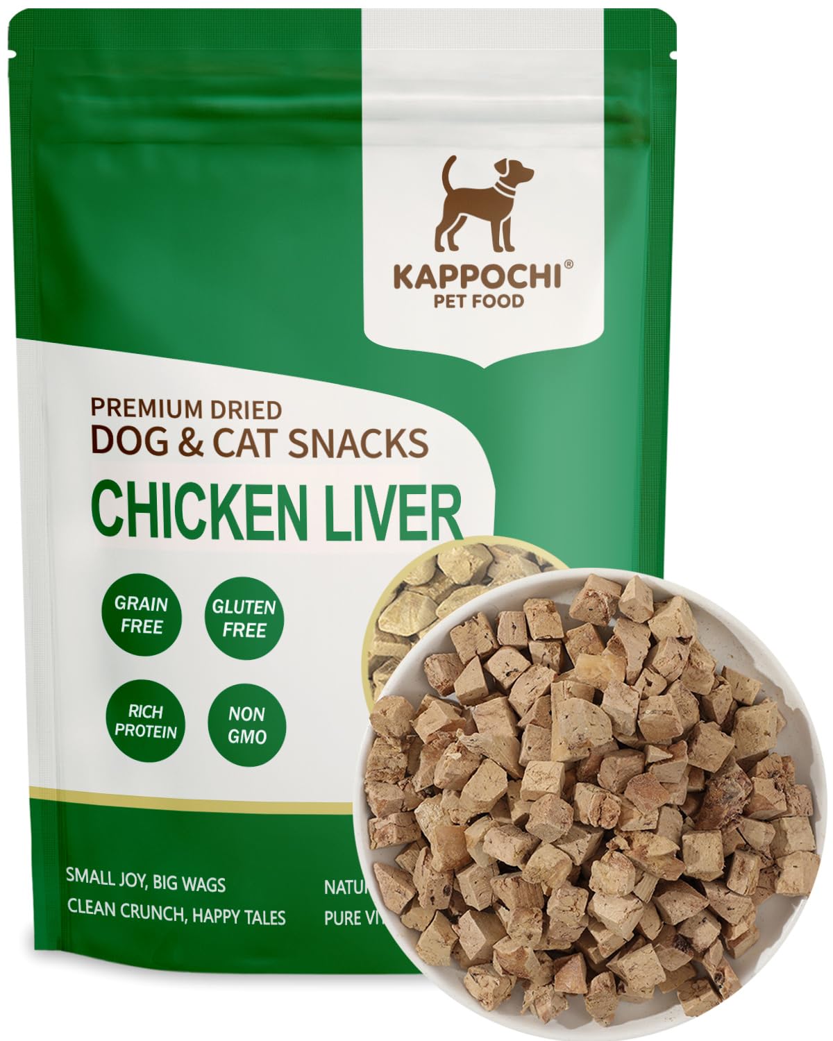 KAPPOCHI Freeze-Dried Chicken Liver Dog Treats, 3.5oz(100.0g), Single Ingredient, High Protein Training Treats, Natural & Raw, No Additives, Grain Free, Gluten Free