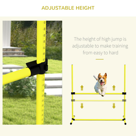 PawHut 4 Piece Dog Agility Training Equipment for Dog Agility Course with Adjustable Height Jump Bars, Included Carry Bag, & Displacing Top Bar, Yellow