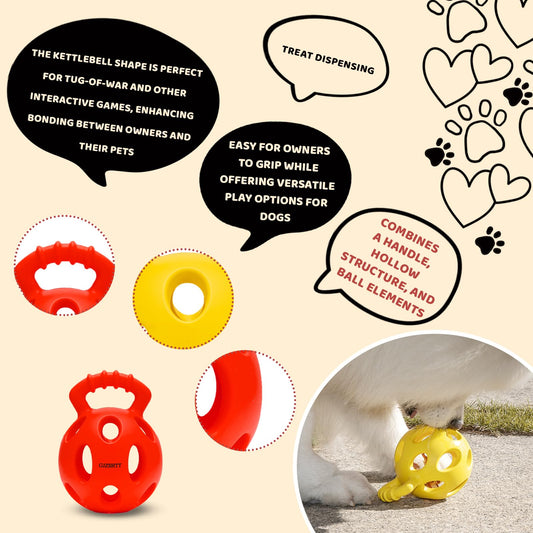GJZSHTT Durable Dog Chew Ball Toys - Interactive Tug-n-Toss Rubber Ball with Handle for Tug of War and Fetch, Kettlebell-Inspired Design, Ideal for Small, Medium, and Large Dogs, 3.94"x5.2" (2-Pack)