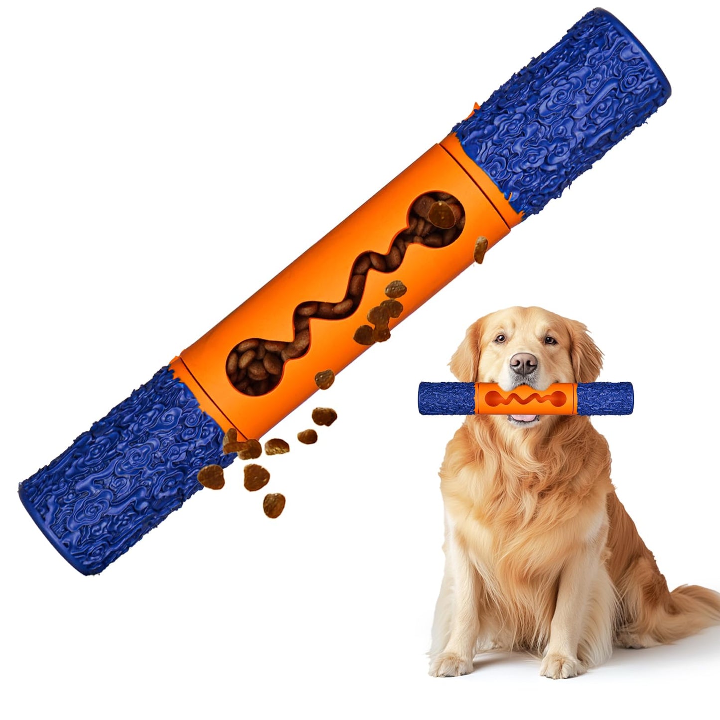 PETOPIA Stick Interactive Dog Toy 9” in Outdoor Dog Toy for Aggressive Chewers Tough Natural Rubber Chew Toys (Blue&Orange)