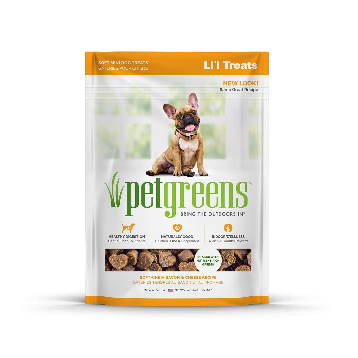 Pet Greens Natural Soft-Chew Dog Treats Infused with Supergreens - 3 Pack Bacon and Cheese 6 oz Each