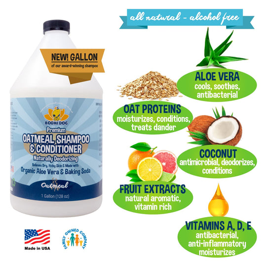 Bodhi Dog Organic Oatmeal Dog Shampoo & Conditioner - Hypoallergenic Formula - Naturally Deodorize Dogs, Cats & Pets - Moisturizes Dry, Itchy & Sensitive Skin - Made in USA (1 Gallon)