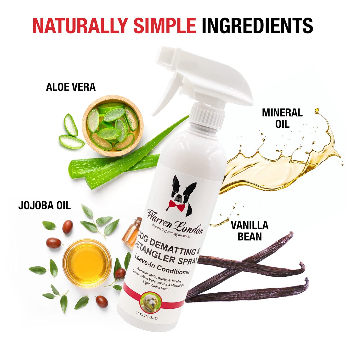 Warren London Dog Dematting & Detangling Spray | Groomer-Formulated Conditioner w/Aloe Vera & Jojoba Oil | Loosens Mats, Knots & Tangles | 16oz | Made in USA