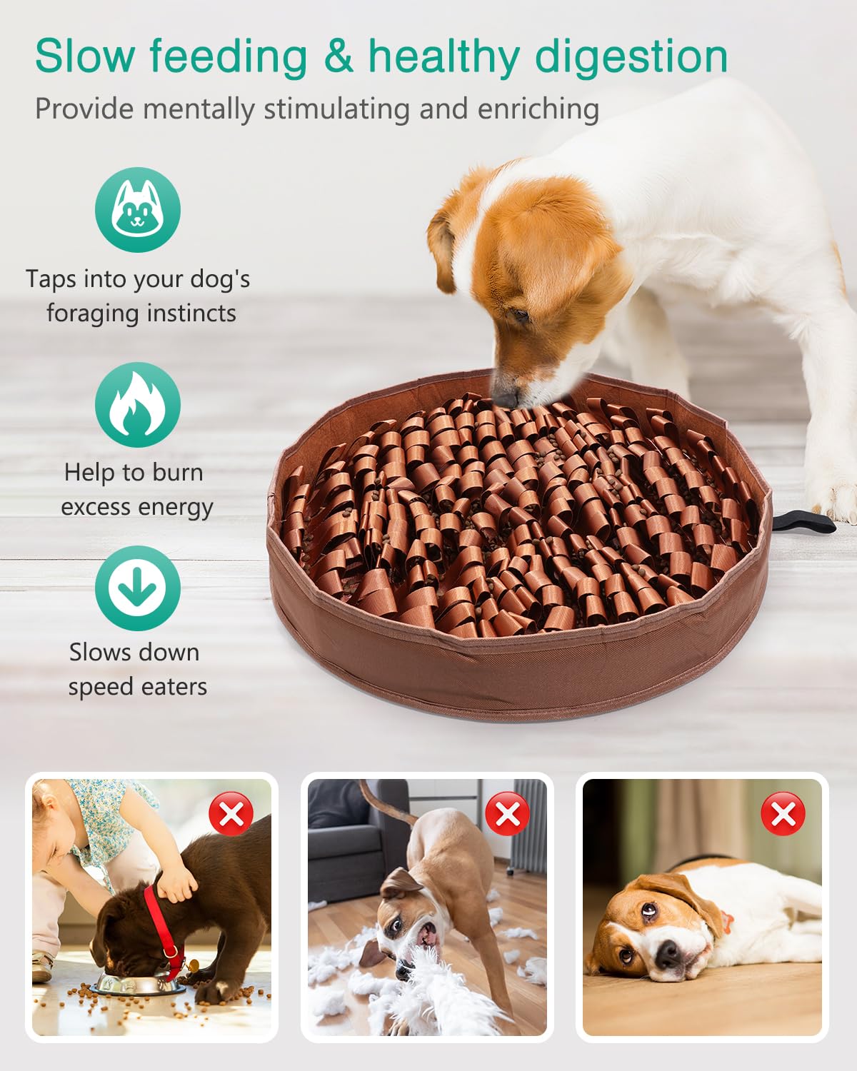 ORIA 20"x20" Snuffle Mat for Dogs, Interactive Puzzle Toy for Small & Medium Breeds, Slow Feeder Mat for Boredom, Encourages Foraging Skills and Mental Stimulation