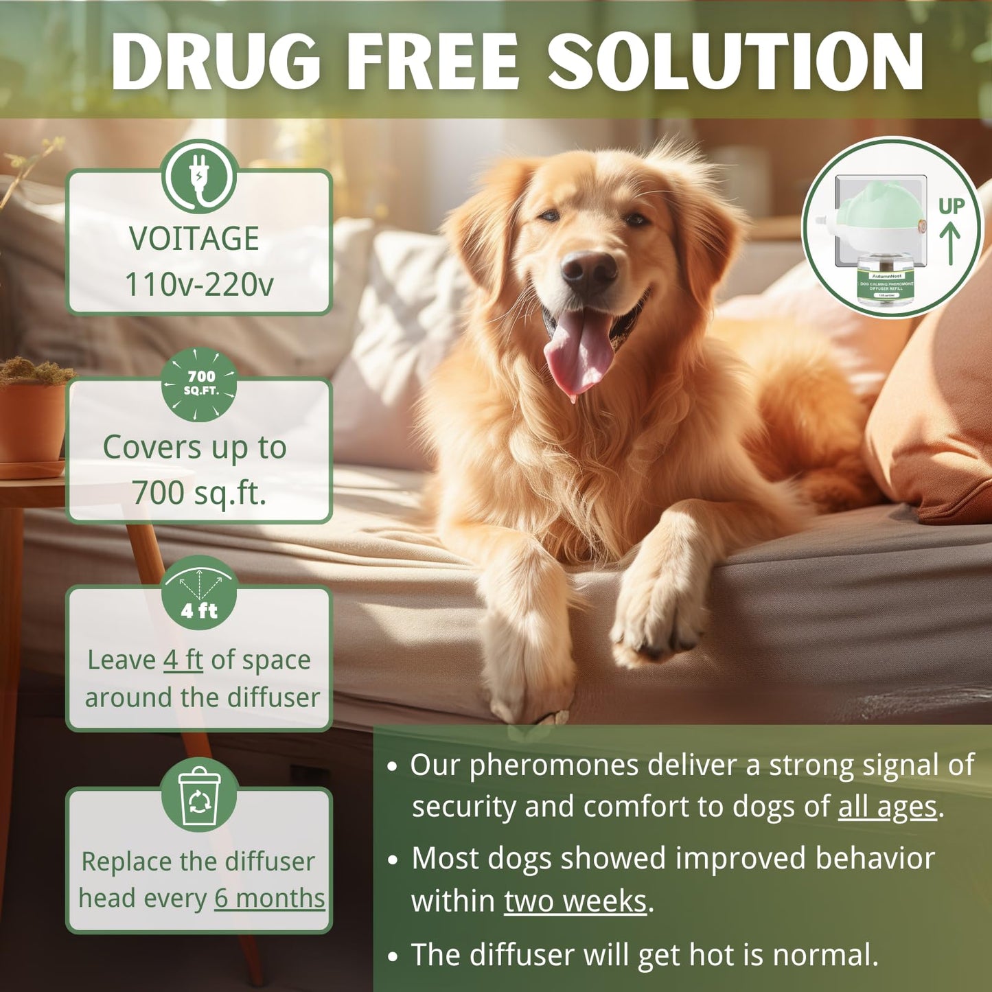 Dog Calming Diffuser with Light & 4 Refills (48ml Each) + 3PCS Orange Woven Chew Toys – 120-Day Plug-in Kit and Pet Play Set for Dogs, Cats, and Small Animals