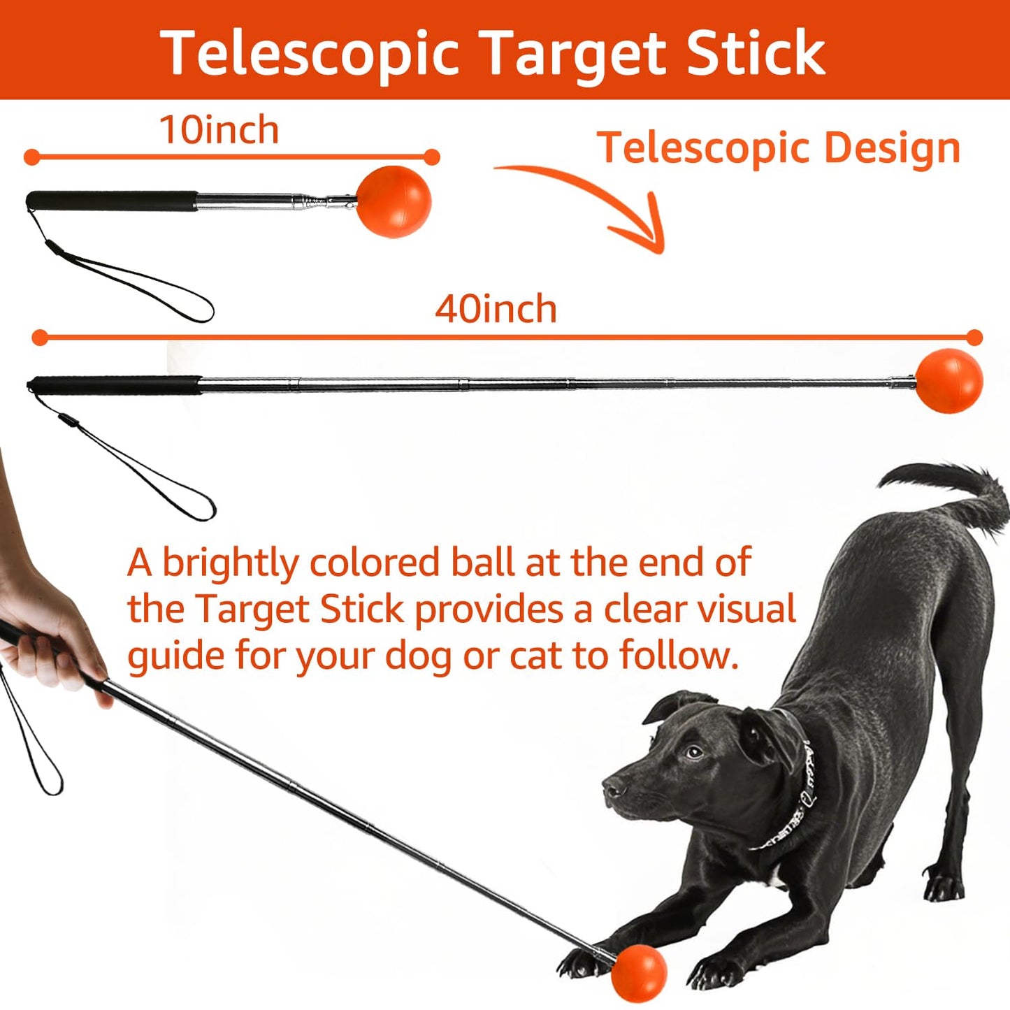 3Pack Set - Dog Clicker for Training, Retractable Target Stick, Whistle for Lure Course, Agility Equipment Tools for Dog Trainer, Cat Toilet Trainer Kit, Accessory for Pet Puppy Kitten Behavior Aids