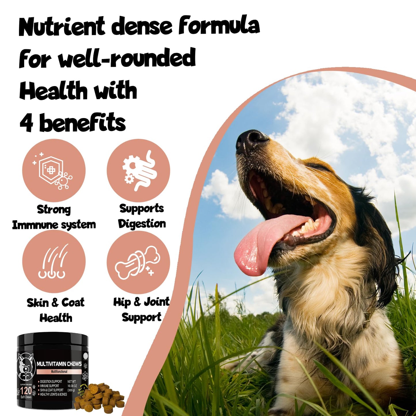 Calming Chews for Dogs V-EST – Available in 3 Formulas: Calming, Multivitamin or Probiotics – Soft Chews Chicken Flavor – Helps Stress & Anxiety – 120 Count
