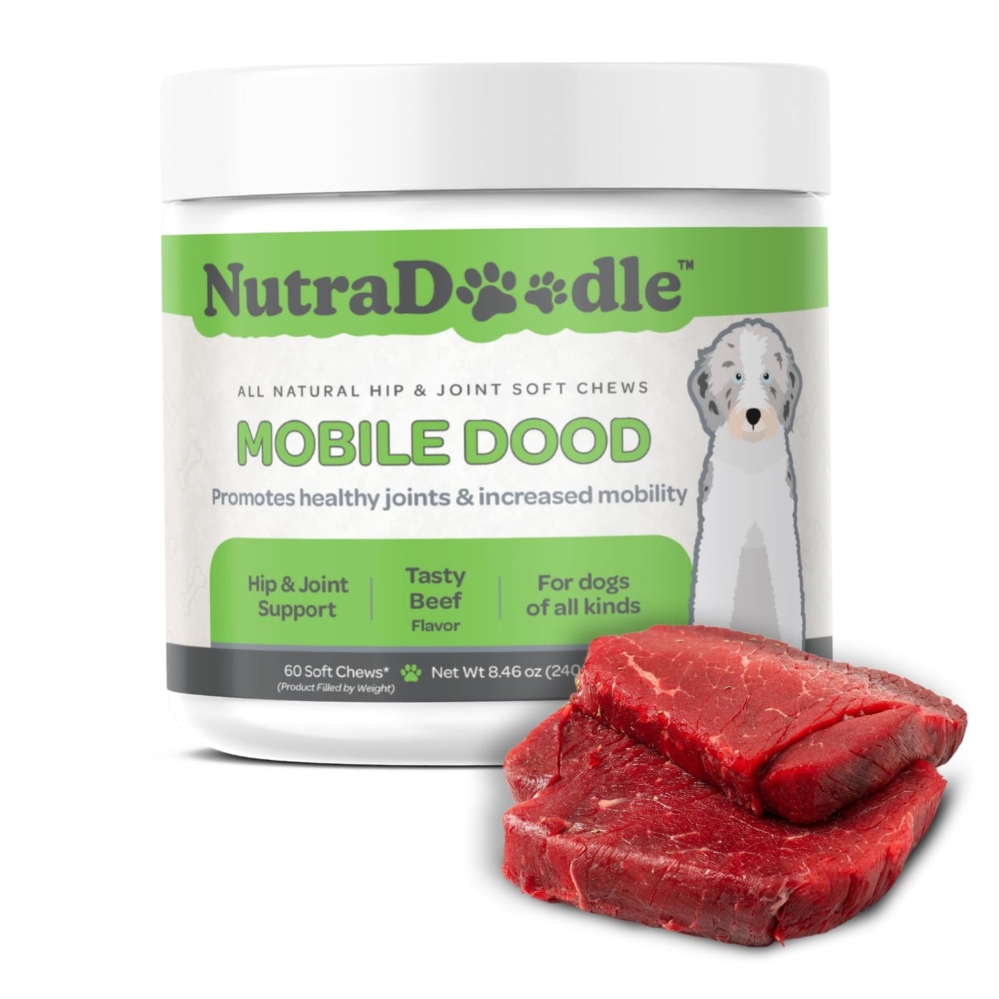 NutraDoodle Mobile Dood Hip and Joint Supplement for Dogs – Senior Dog Supplements with Omega 3, Glucosamine Chondroitin, Vitamin C – 60 Soft Chews