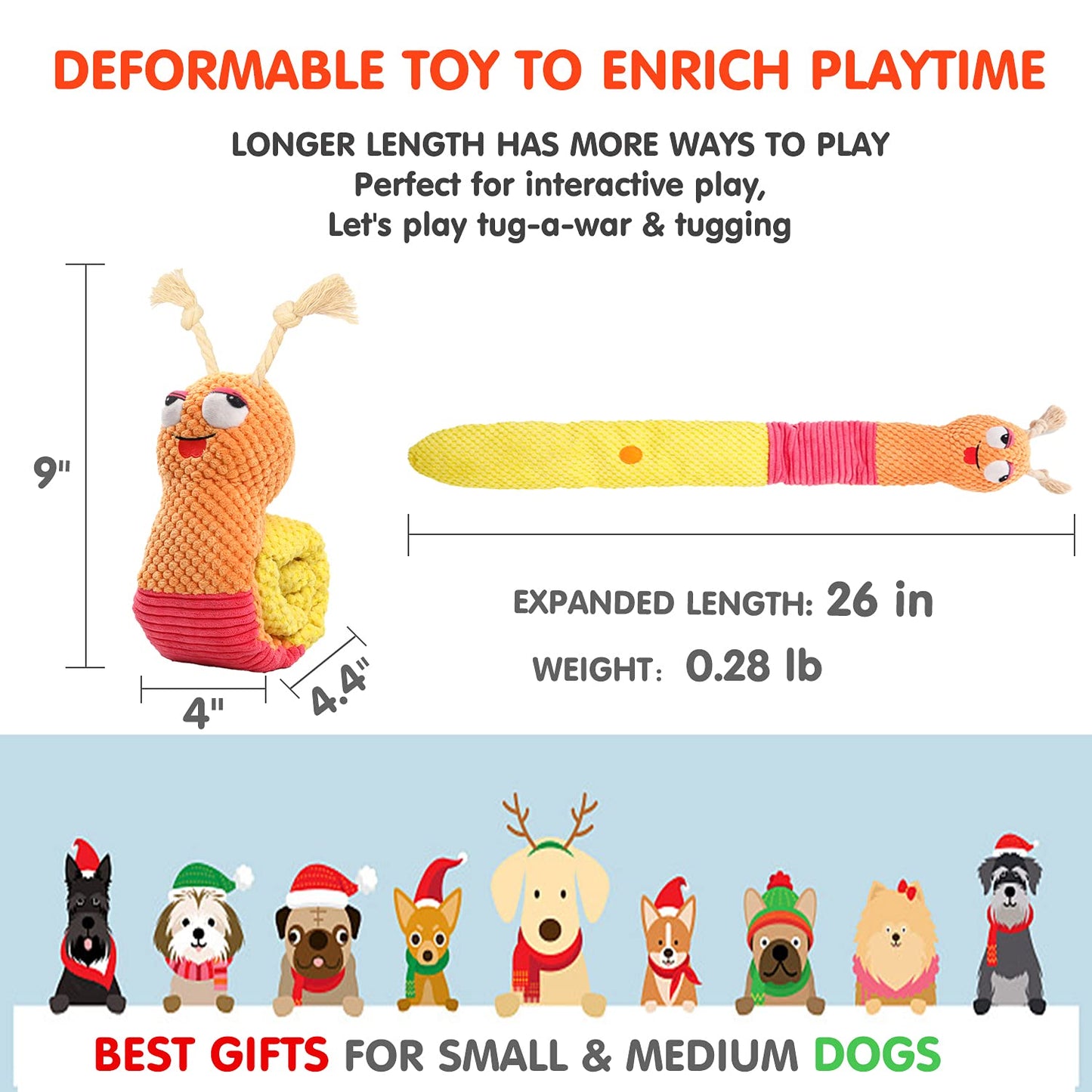 lilfrd Dog Enrichment Toys - Dog Puzzles Squeaky Treat Dispensing Crinkle Plush Snuffle Toys - Treat Toy for Small Medium Large Breed Puppy, Snail