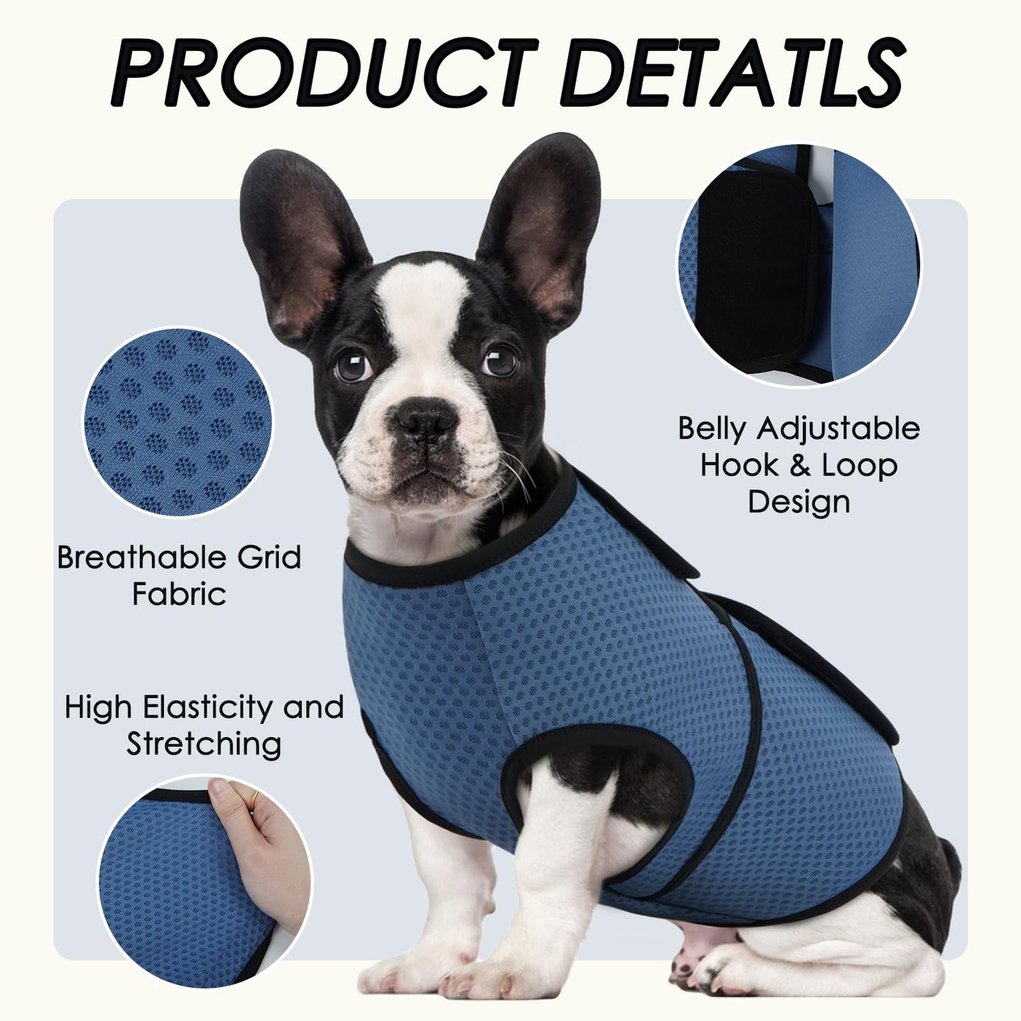 BRKURLEG Dog Anxiety Shirt, Adjustable Anxiety Vest Jacket for Small Medium Large Dogs,Dog Calming Shirt for Thunderstorms, Fireworks, Training & Separation Relief, Lakeblue, XXXL