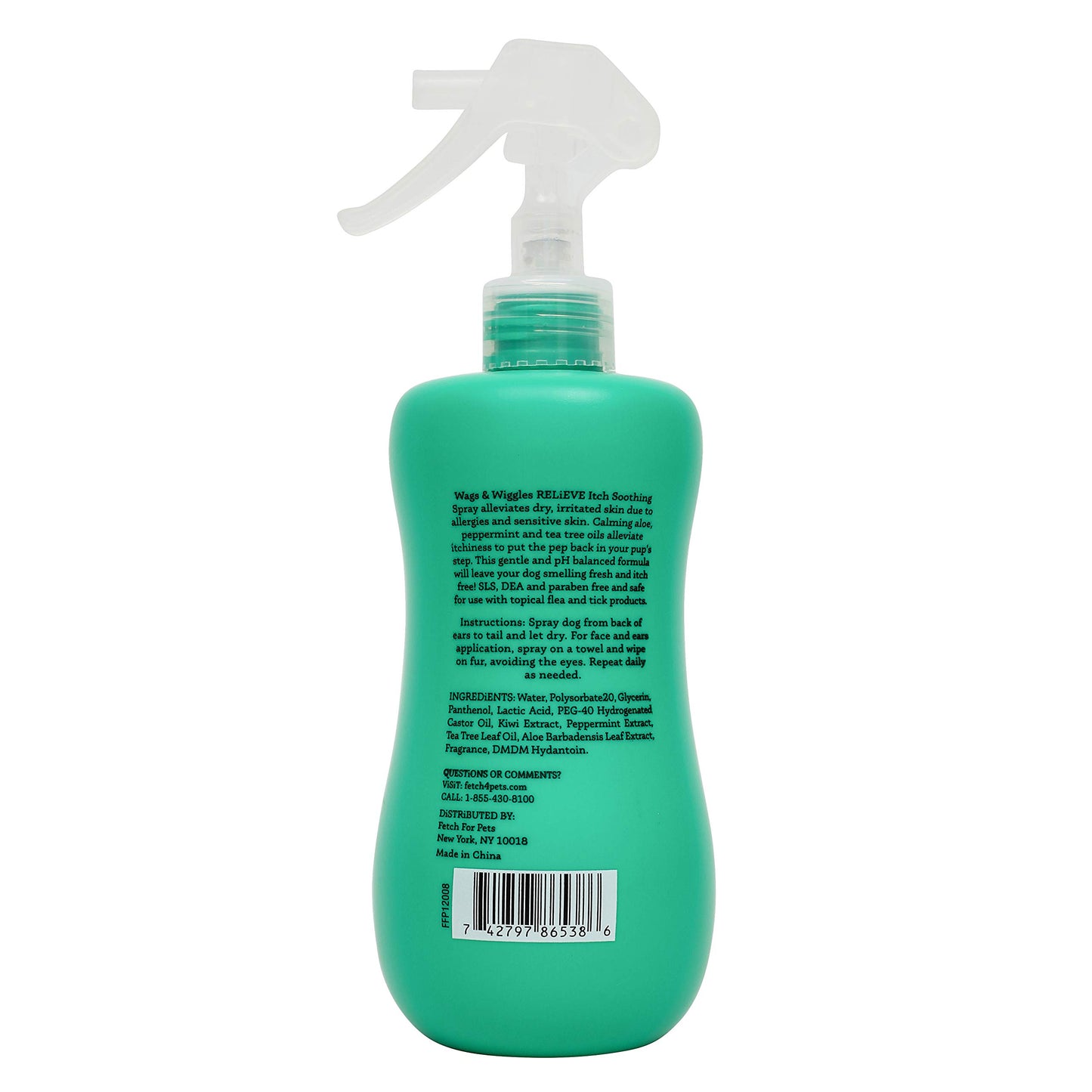 Wags & Wiggles Relieve Anti-Itch Spray for Dogs | Waterless Dry Shampoo for Dogs with Dry, Itchy, Or Sensitive Skin | Kiwi Scent Your Dog Will Love, Anti-Itch Spray - Kiwi, 12 Ounces - 4 Pack