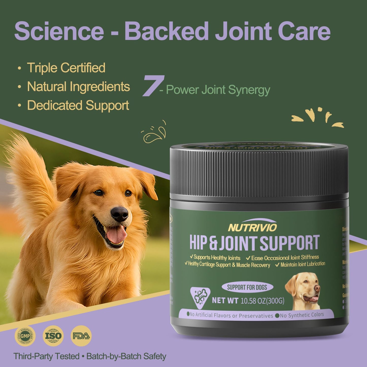 Hip and Joint Supplement for Dogs Chews with Glucosamine HCI, Chondroitin, MSM, Omega-3 & Turmeric – Joint Pain Relief – Large & Small Breed - Mobility Support- Natural Chicken Flavor