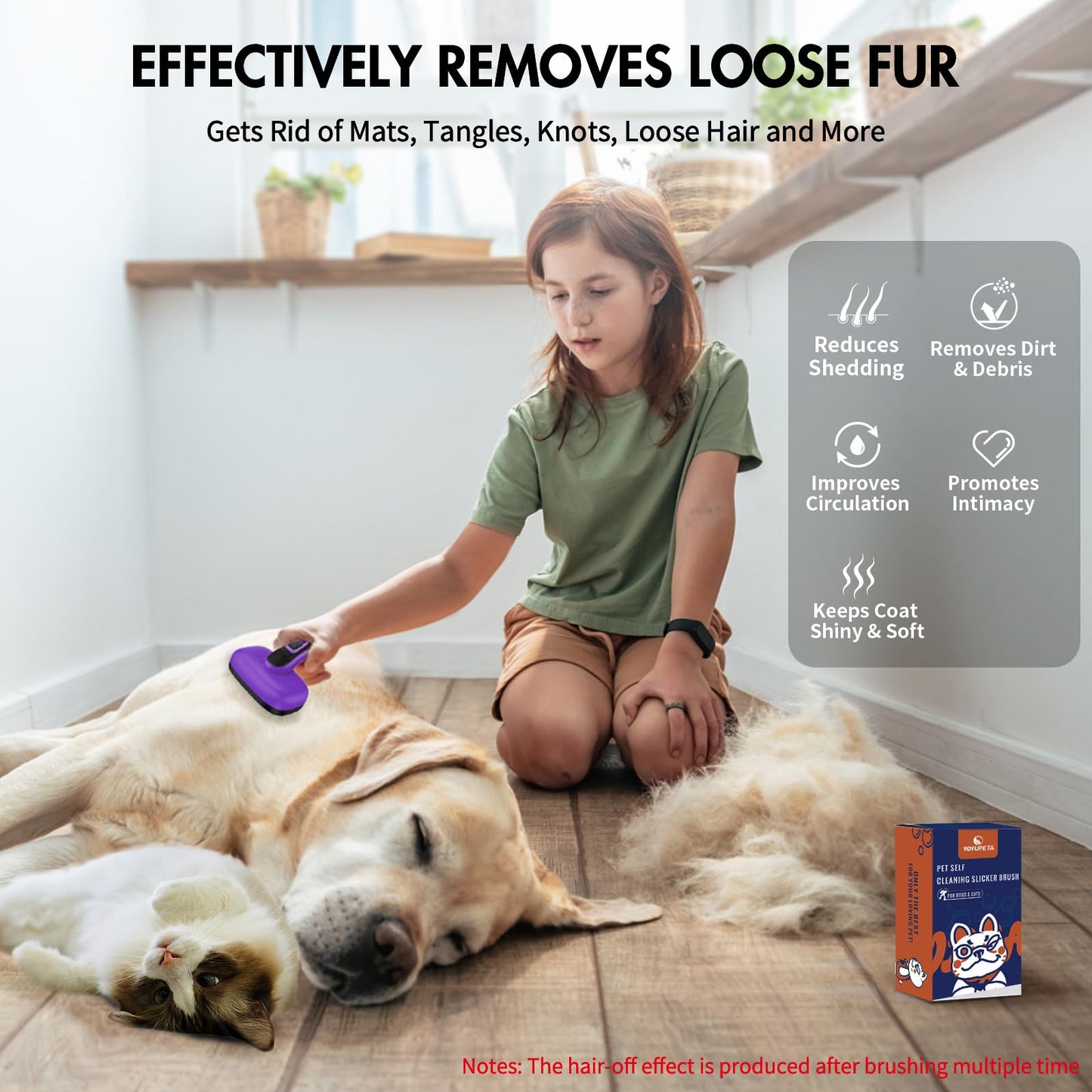 YOYUPETA Dog Brush Kit - Self-Cleaning Slicker Brush with Bath Brush & Undercoat Rake | Deshedding Tools for Large - Small Dogs & Cats, Professional 3-in-1 Pet Grooming Set for Heavy Shedding, Purple