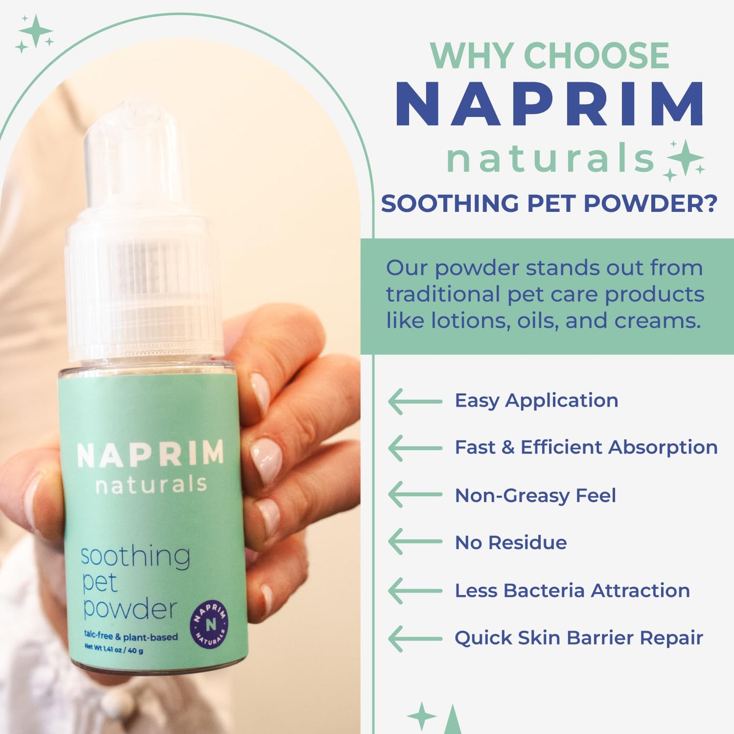 Naprim Naturals Soothing Pet Powder – Talc-Free Itch Relief for Dogs - Hot Spot Treatment, Dog Allergy Relief & Dry Shampoo for Dogs - Dog Paw Balm & Wound Care - First Aid for Sensitive Skin