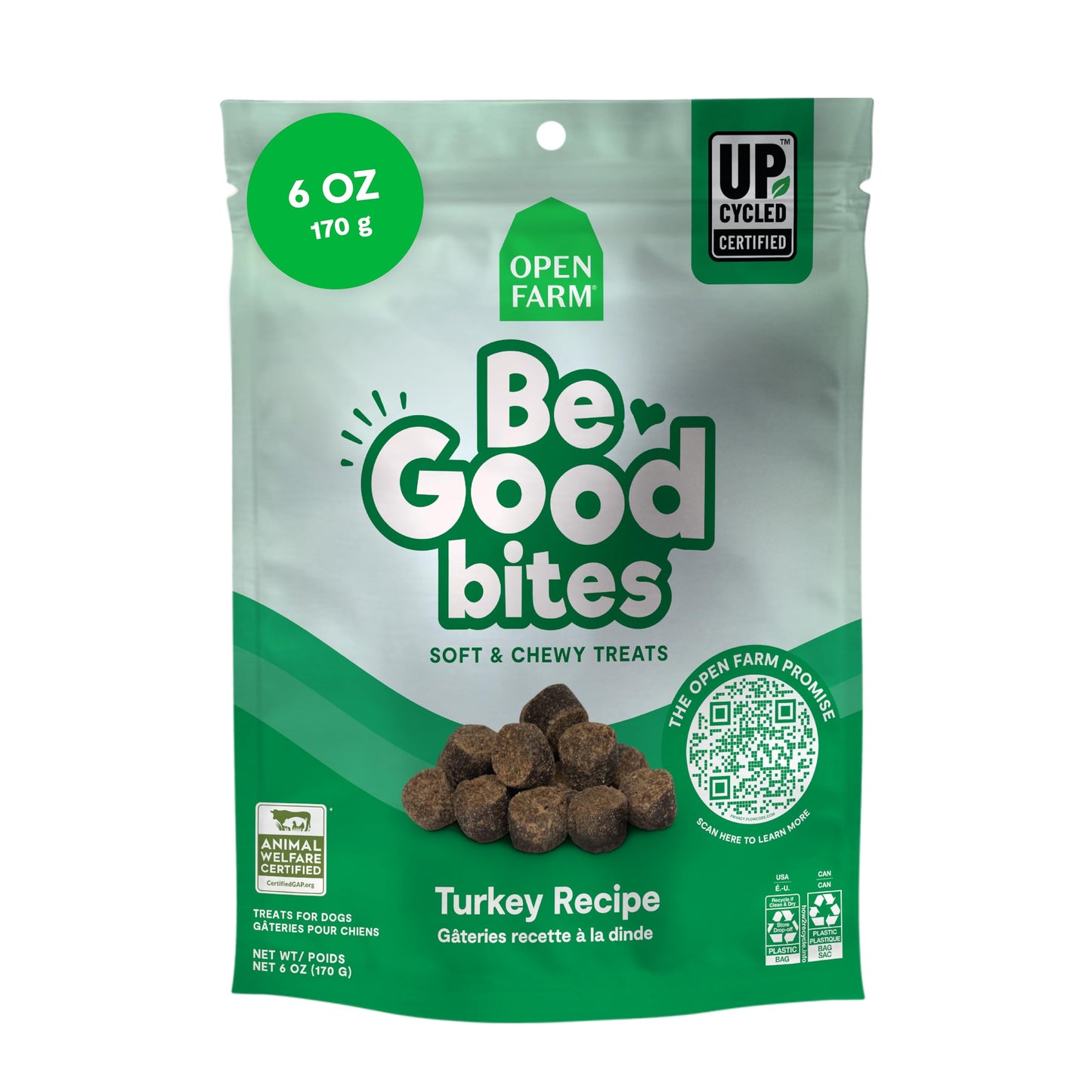 Open Farm, Be Good Bites, Soft Dog Training Treats, Small & Chewy, Made with Ethically & Sustainably Sourced Ingredients, Non-GMO Fruits & Grains, Turkey Recipe, 6oz Pouch