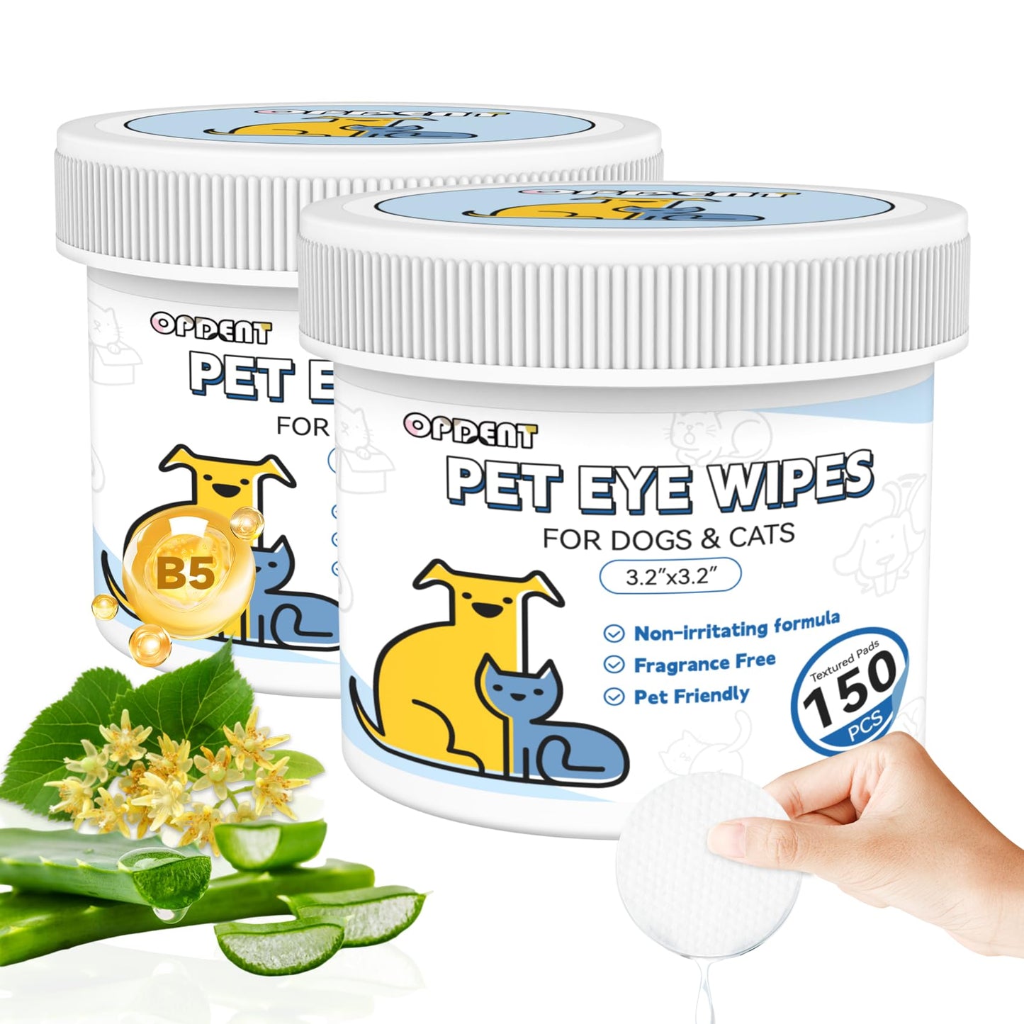 Opdent Eye Wipes for Dogs & Cats - Tear Stain Remover for Dogs - Dog Eye Cleaner, Eye Debris, Discharge, Mucus Secretions - Eye Wipes for Dogs & cat Eye Wipes (3.2 in,300pcs)