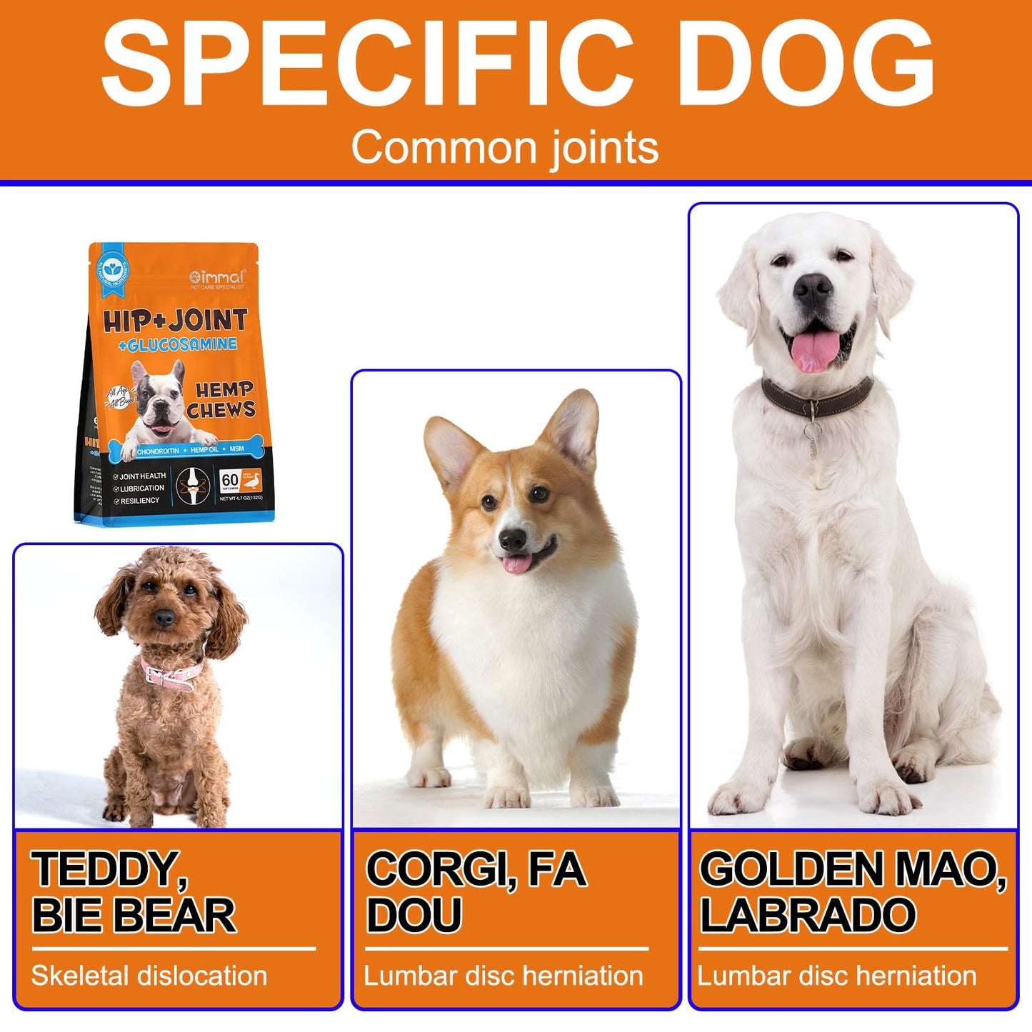 Hip and Joint Supplement for Dogs,Hip & Joint Pain Relief Pills - Large & Small Breed - Hip Joint Chews Canine Joint Health,Mobility & Flexibility Support -Duck Flavor 60 Count