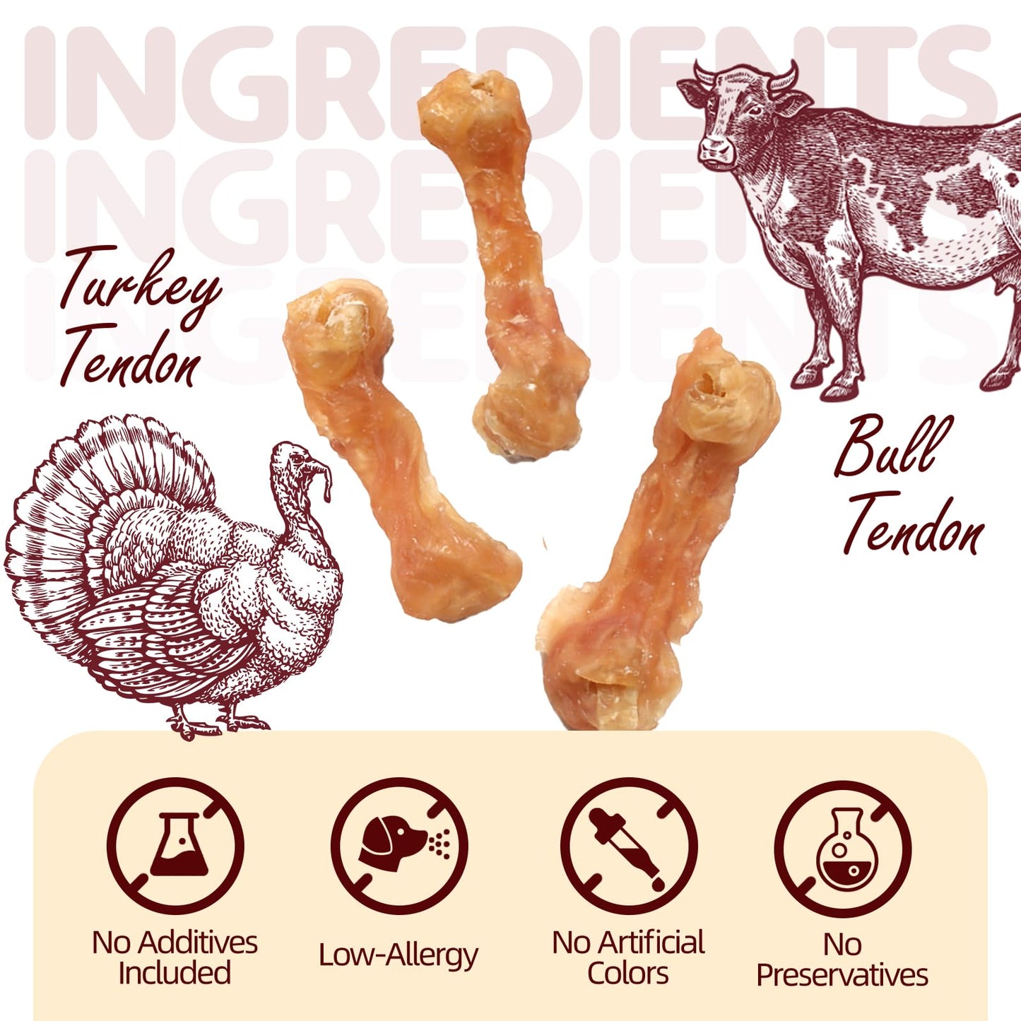 TailParty Turkey Tendons for Dogs, 4.23 oz, Small Dog Training Treats, Natural Long-Lasting Chew Snacks, High-Protein Beef Tendons, Healthy Hypoallergenic Puppy Bone(10 Units/Pack)